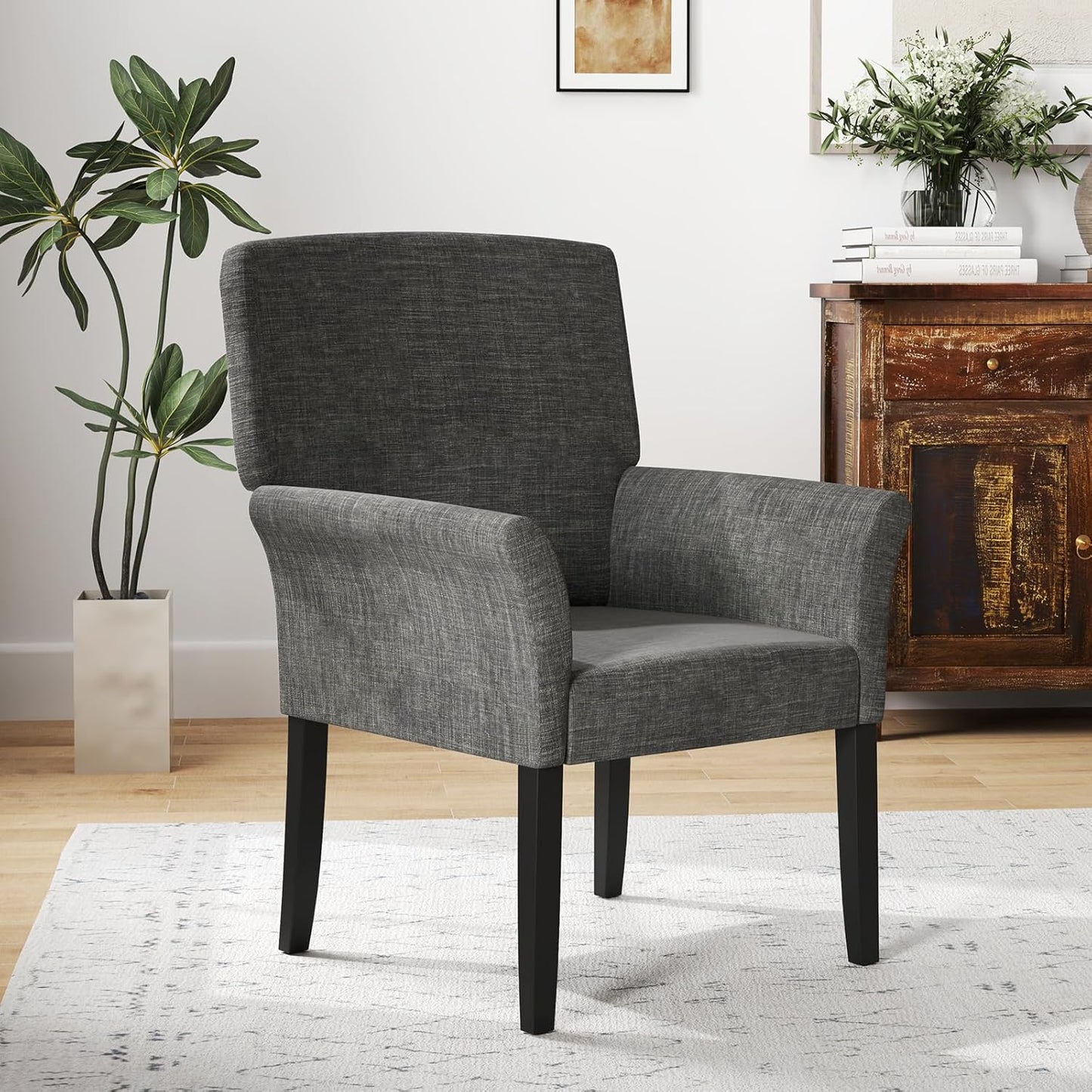 Giantex Office Waiting Room Chairs, Set of 4 Fabric Executive Guest Chair, Upholstered Reception Chair with Padded Arms, Backrest, Wood Legs, Guest Chairs for Meeting Room, Dining Room