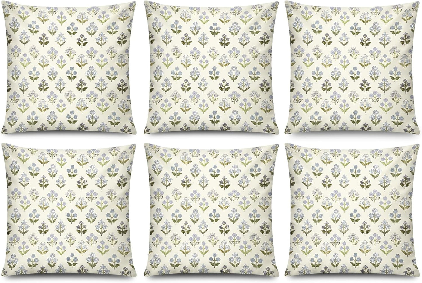 COMMINY Blue Grey Pillow Covers 18x18 Set of 6 Decorative Daisy Flower Throw Pillow Cover for Couch Modern Pillow Case for Patio Living Room Cushion Bed Farmhouse Home Decor