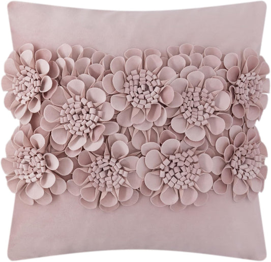 JWH Handmade 3D Flower Throw Pillow Covers Aesthetic Decorative Colorful Floral Accent Pillow Cases Stereo Pillowcase Cute Cushion for Car Bed Couch Bedroom Sofa 18x18 Inch Rose Gold