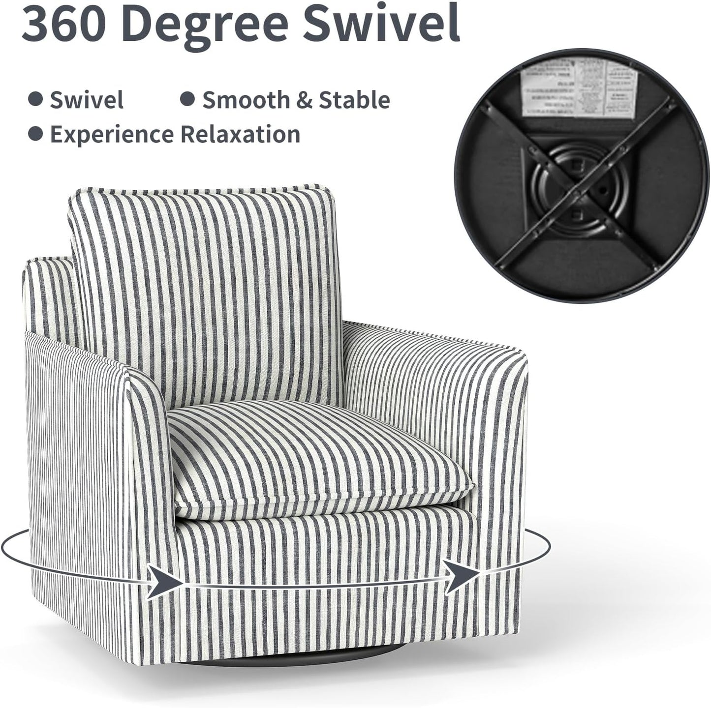 INZOY Swivel Accent Chair Set of 2, Upholstered Square Chair, Swivel Barrel Reading Chair with Thick Padded Backrest Cushion for Living Room Bedroom Small Space, Blue Stripe