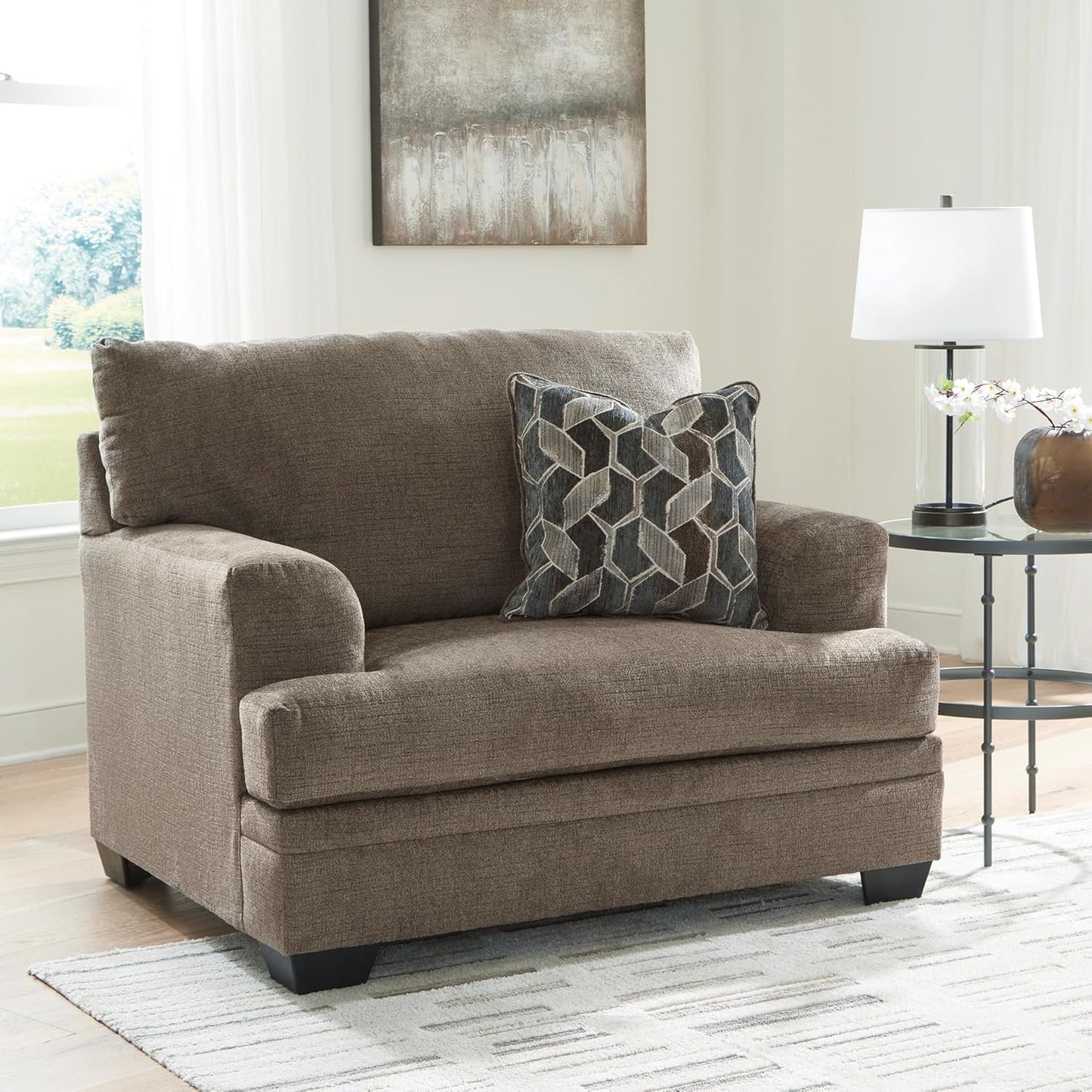 Signature Design by Ashley Stonemeade Urban Upholstered Oversized Chair with Reversible Seat Cushion, 1 Throw Pillow and Track Arms, Gray