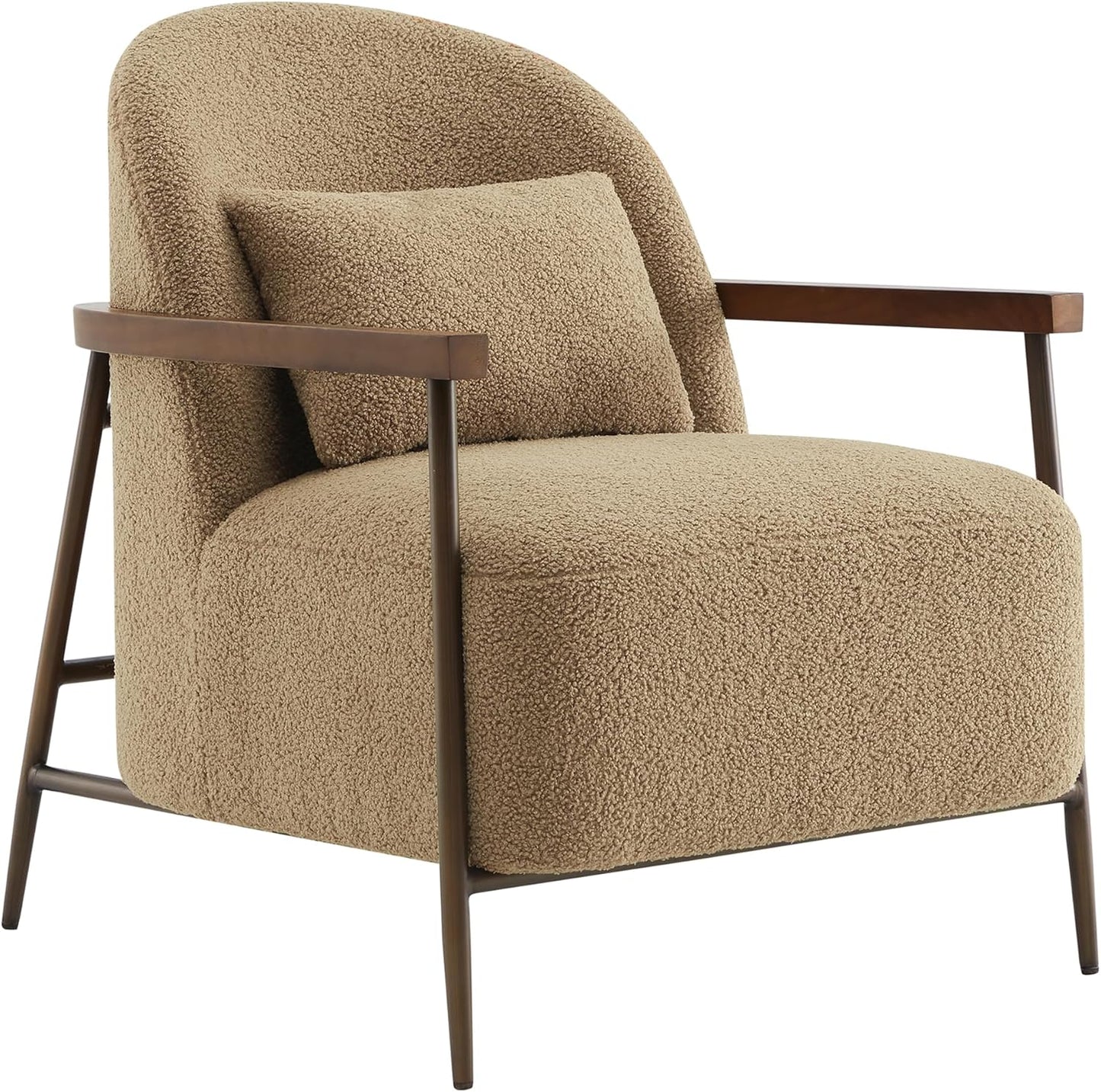 CHITA Accent Chair for Living Room Set of 2, FSC Certified Modern Upholstered Faux Sherpa Fabric Armchair with Metal Frame and Wooden Armrests, Camel
