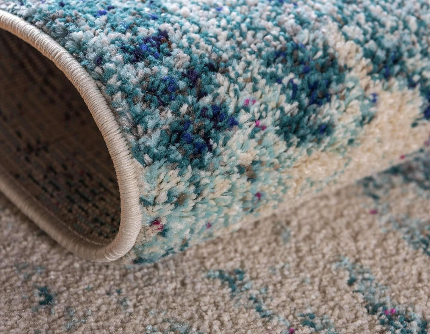 Unique Loom Positano Collection Coastal Modern Coral Lobster Shells Light Blue Area Rug (8' x 10')