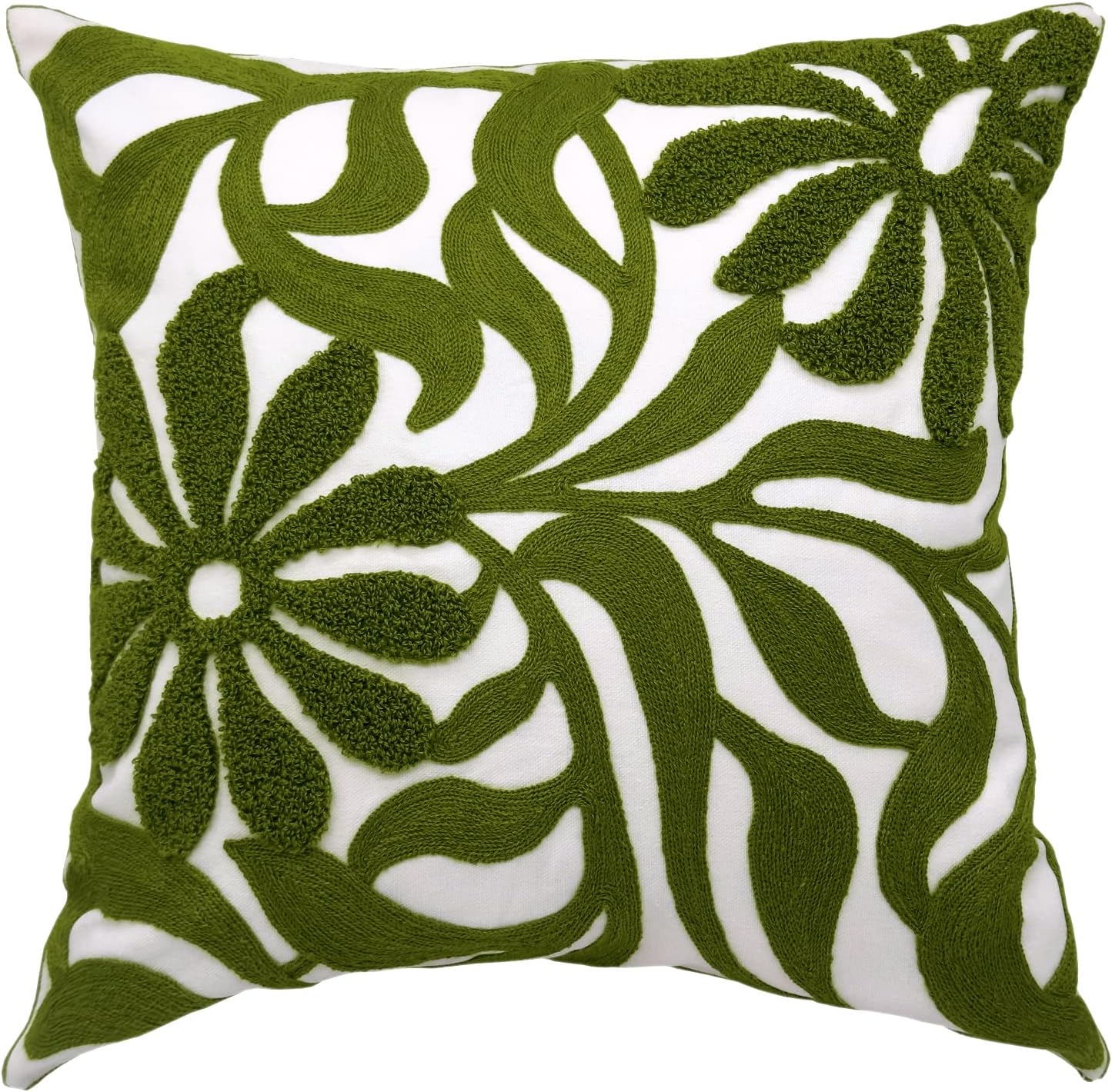 Alysheer Farmhouse Floral Leaves Embroidered Decorative Throw Pillow Cover 18x18 inches, Boho Tufted Flowers Embroidery Pattern Chic Cotton Cushion Case for Couch Bed Sofa Living Room(Mustard Yellow)