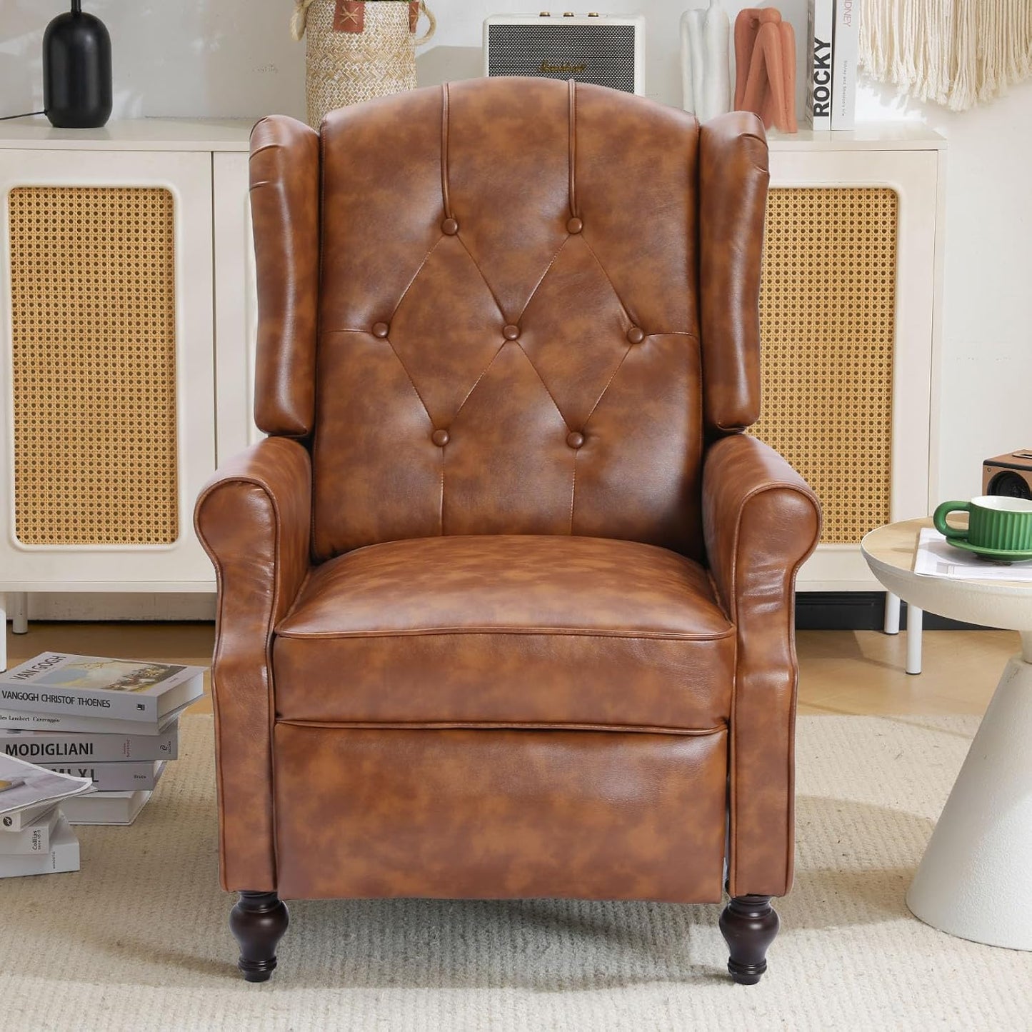 Floral Accent Swivel Rocker Recliner, Wingback Recliner Chair with Padded Seat, High Back Upholstered Armchair for Living Room, Bedroom, Home Ofiice, Bird Floral