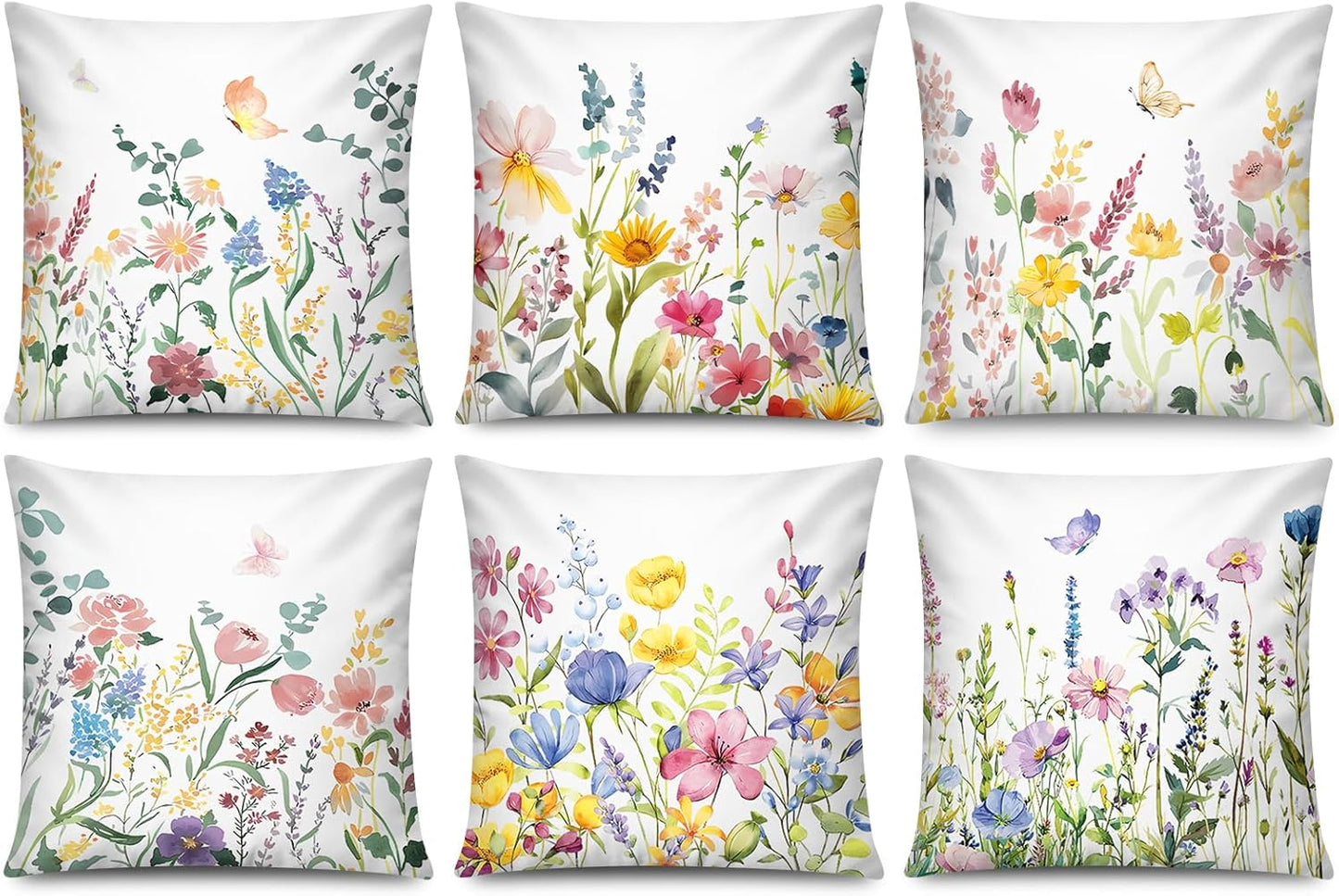 COMMINY Blue Grey Pillow Covers 18x18 Set of 6 Decorative Daisy Flower Throw Pillow Cover for Couch Modern Pillow Case for Patio Living Room Cushion Bed Farmhouse Home Decor