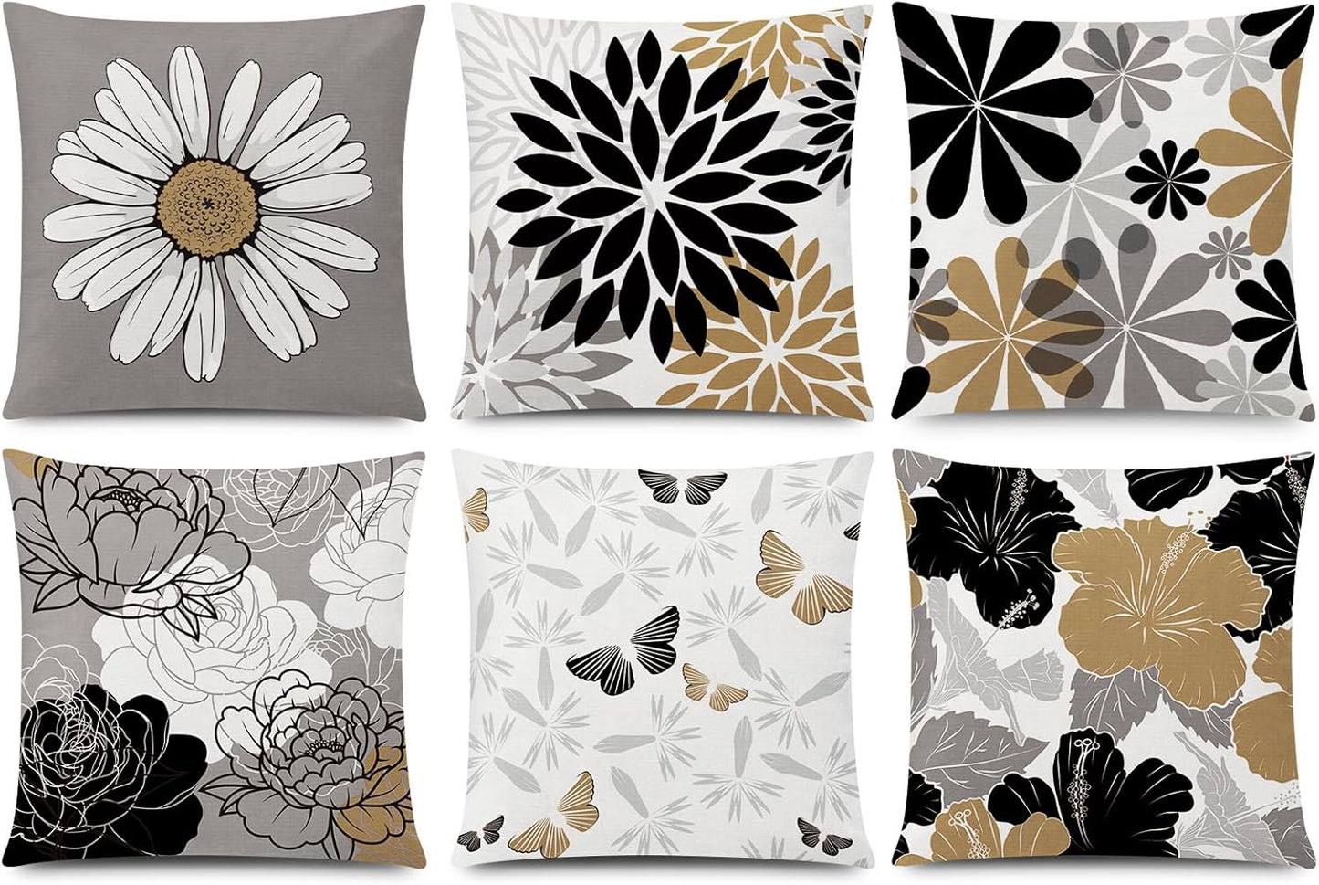 COMMINY Blue Grey Pillow Covers 18x18 Set of 6 Decorative Daisy Flower Throw Pillow Cover for Couch Modern Pillow Case for Patio Living Room Cushion Bed Farmhouse Home Decor