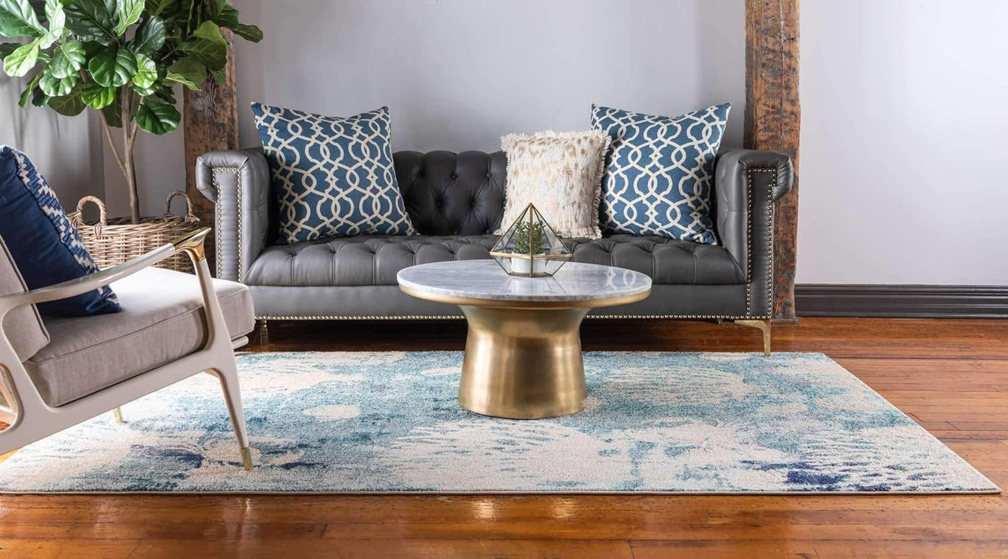 Unique Loom Positano Collection Coastal Modern Coral Lobster Shells Light Blue Area Rug (8' x 10')