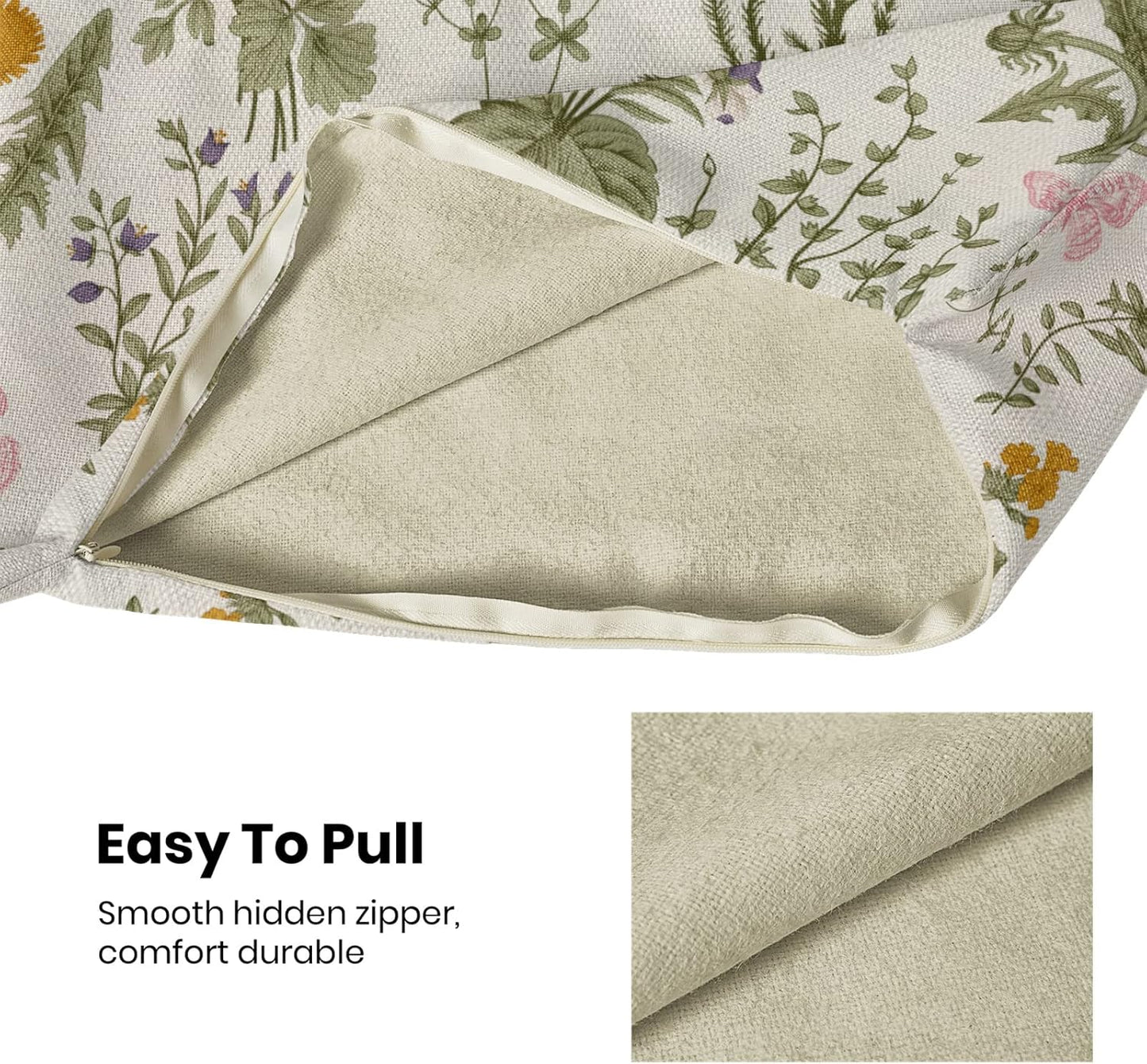 AEIOAE Spring Pillow Covers 18x18 Inch Set of 2,Sage Green Wild Flower Plant Throw Pillows Case,Seasonal Floral Outdoor Decorative Square Linen Farmhouse Decor Cushion Covers for Home Sofa Bed Couch