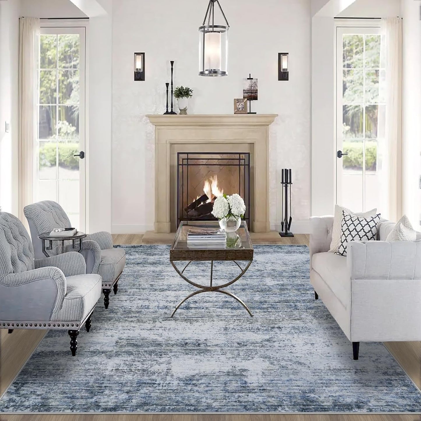 8x10 Area Rugs for Living Room: Large Machine Washable Area Rug with Non Slip Backing Non Shedding Abstract Stain Resistant Carpet for Bedroom Dining Room Nursery Home Office - Blue