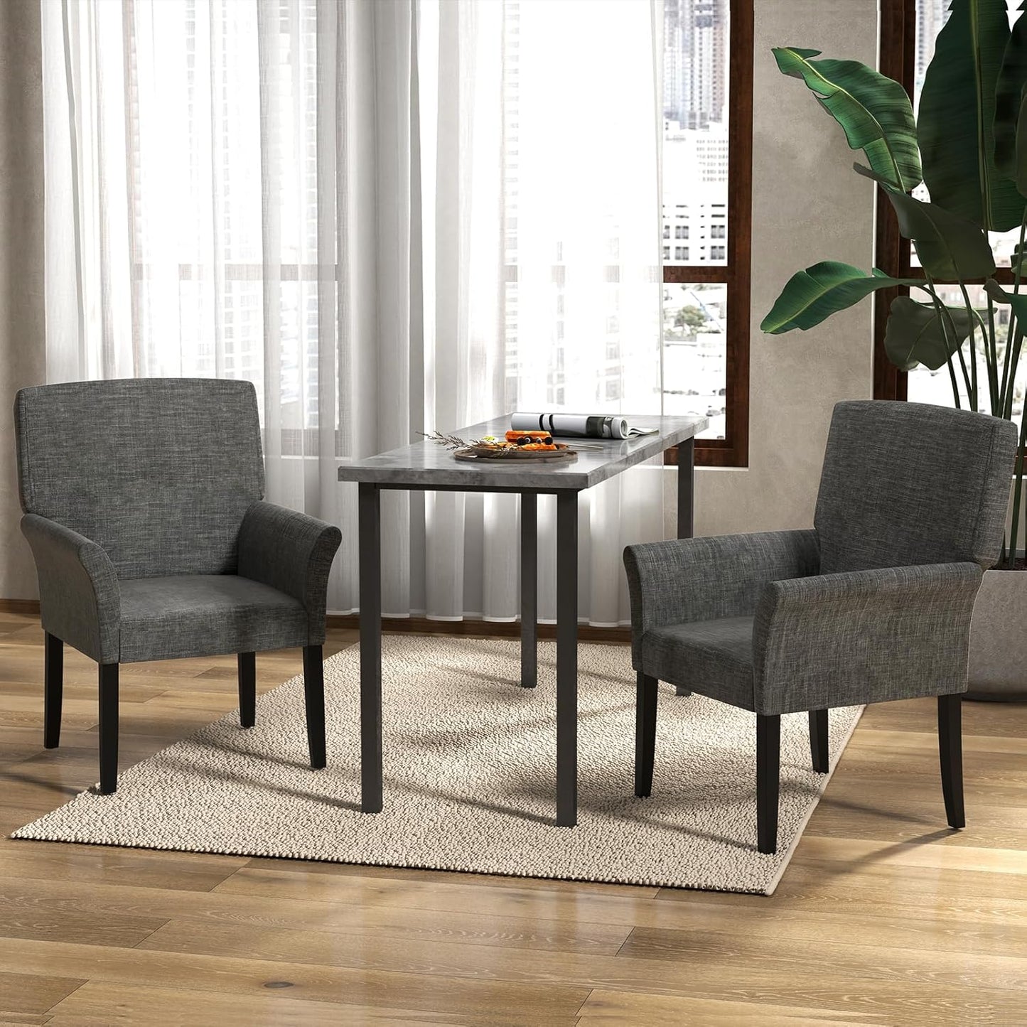 Giantex Office Waiting Room Chairs, Set of 4 Fabric Executive Guest Chair, Upholstered Reception Chair with Padded Arms, Backrest, Wood Legs, Guest Chairs for Meeting Room, Dining Room