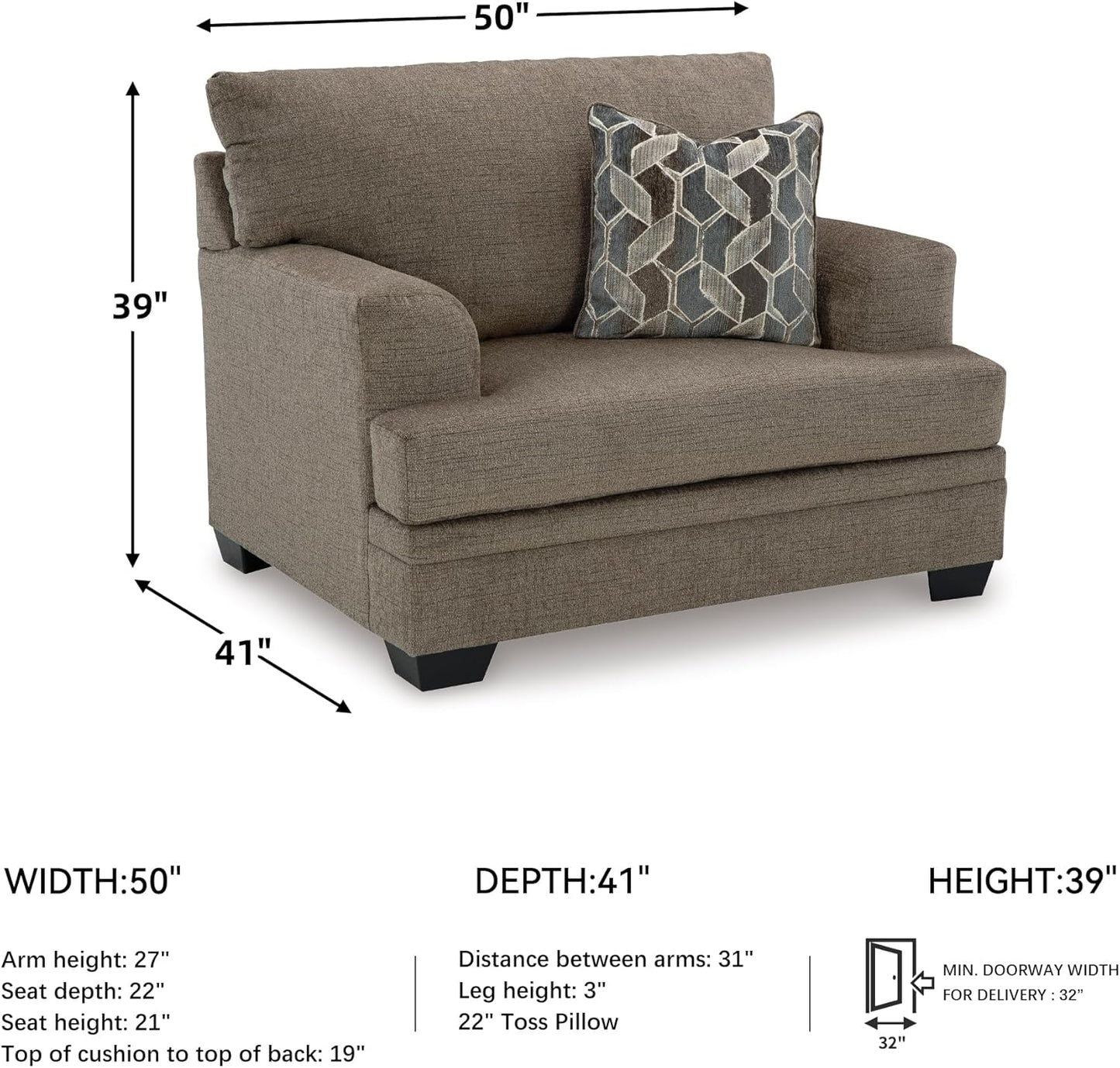 Signature Design by Ashley Stonemeade Urban Upholstered Oversized Chair with Reversible Seat Cushion, 1 Throw Pillow and Track Arms, Gray