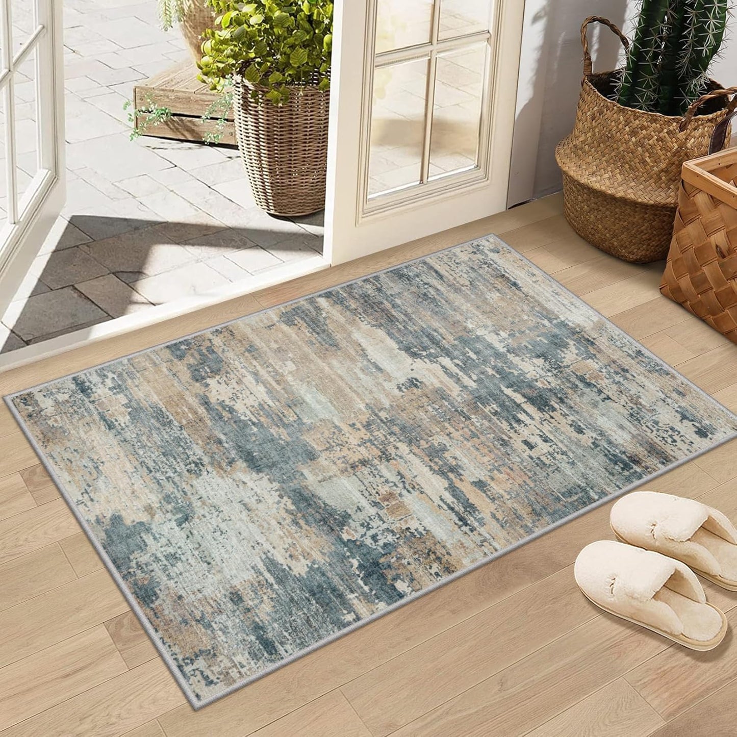 8x10 Area Rugs for Living Room: Large Machine Washable Area Rug with Non Slip Backing Non Shedding Abstract Stain Resistant Carpet for Bedroom Dining Room Nursery Home Office - Blue