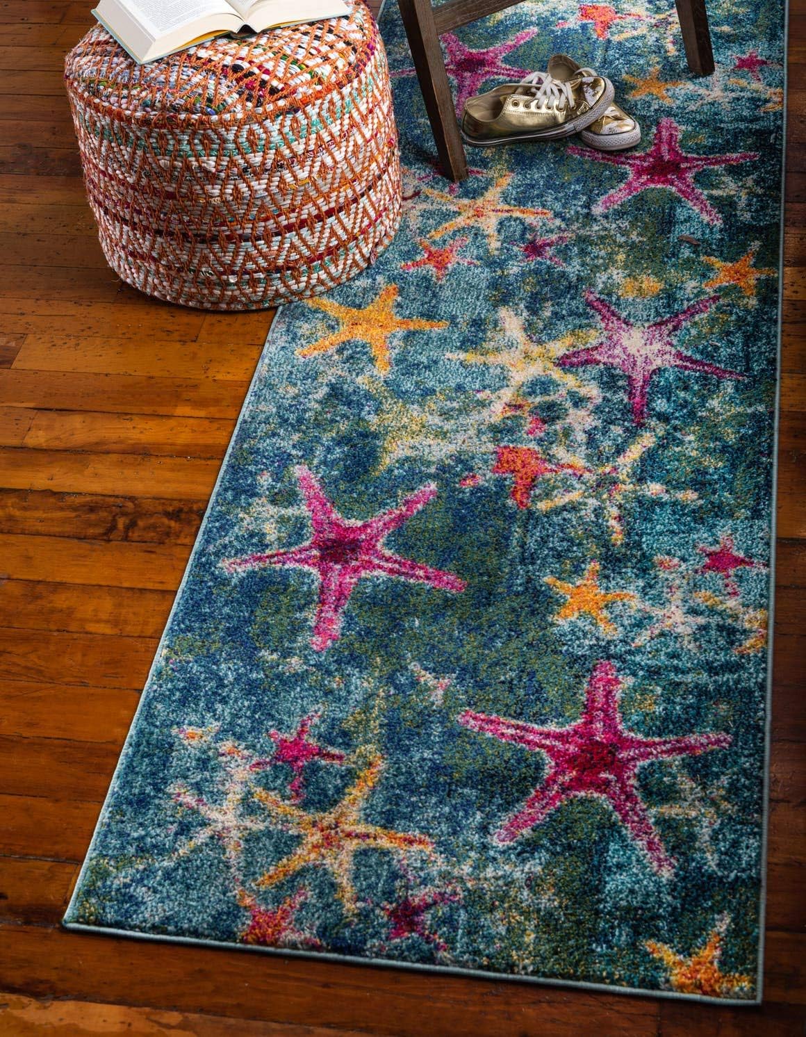Unique Loom Positano Collection Coastal Modern Bright Colors Starfish Navy Blue Area Rug (8' x 10')