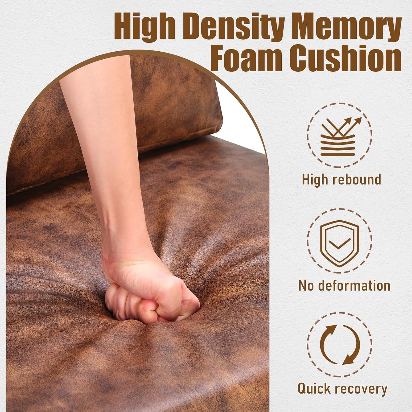 PrimeZone Mid-Century Modern Accent Chair Set of 4 - Comfy Faux Leather Living Room Chair, Lounge Armchair with Extra Soft Padded & Cushion, Ergonomic Accent Chair for Bedroom, Office, Brown