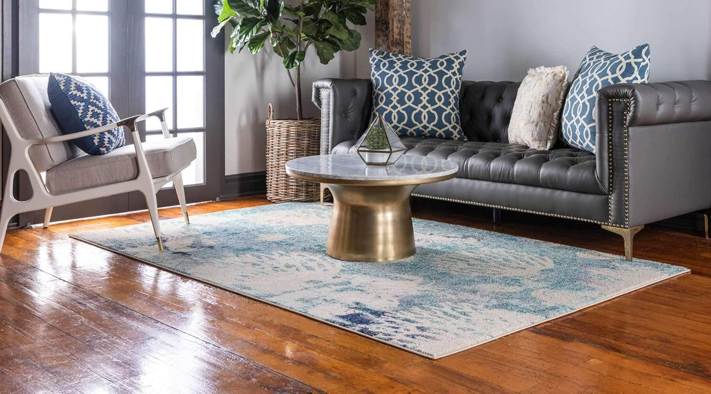 Unique Loom Positano Collection Coastal Modern Coral Lobster Shells Light Blue Area Rug (8' x 10')
