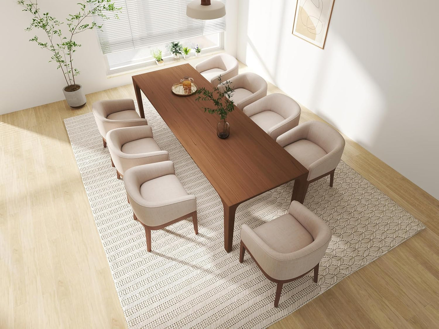 Mid-Century Modern Charcoal Dining Chairs Set of 4, Linen Upholstered Kitchen Dining Room Chairs with Wood Legs, Curved Backrest Armchairs, Charcoal
