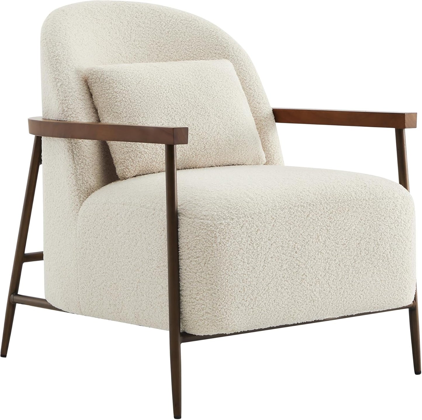 CHITA Accent Chair for Living Room Set of 2, FSC Certified Modern Upholstered Faux Sherpa Fabric Armchair with Metal Frame and Wooden Armrests, Camel