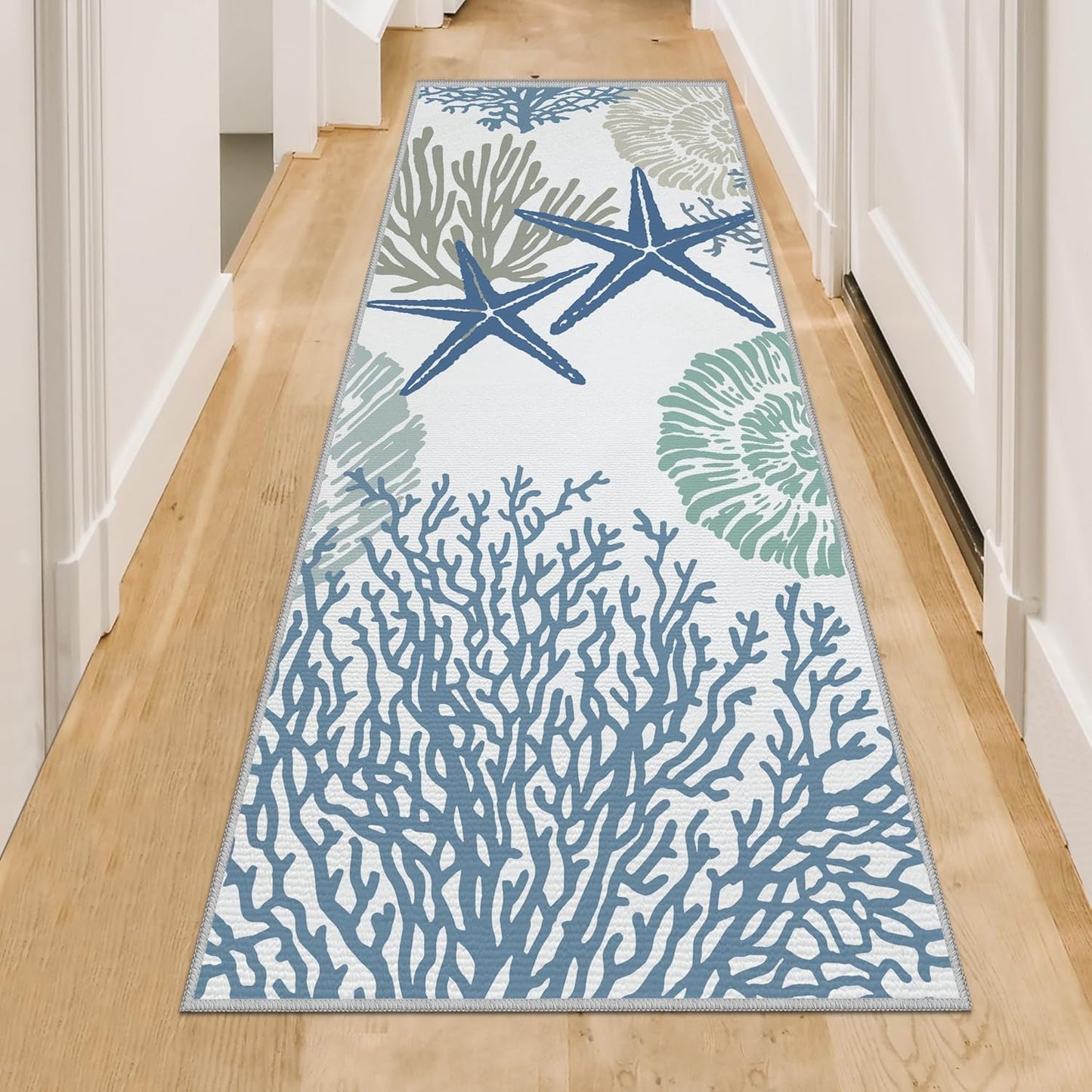 Tritard Coastal Area Rugs Nautical Beach Themed Non-Slip Machine Washable Rugs Modern Floor Carpet for Living Room Bedroom, 8x10, Blue