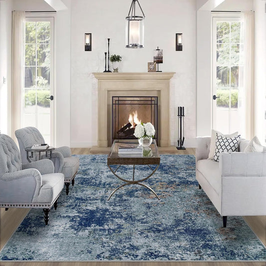 8x10 Area Rugs for Living Room: Large Machine Washable Area Rug with Non Slip Backing Non Shedding Abstract Stain Resistant Carpet for Bedroom Dining Room Nursery Home Office - Blue