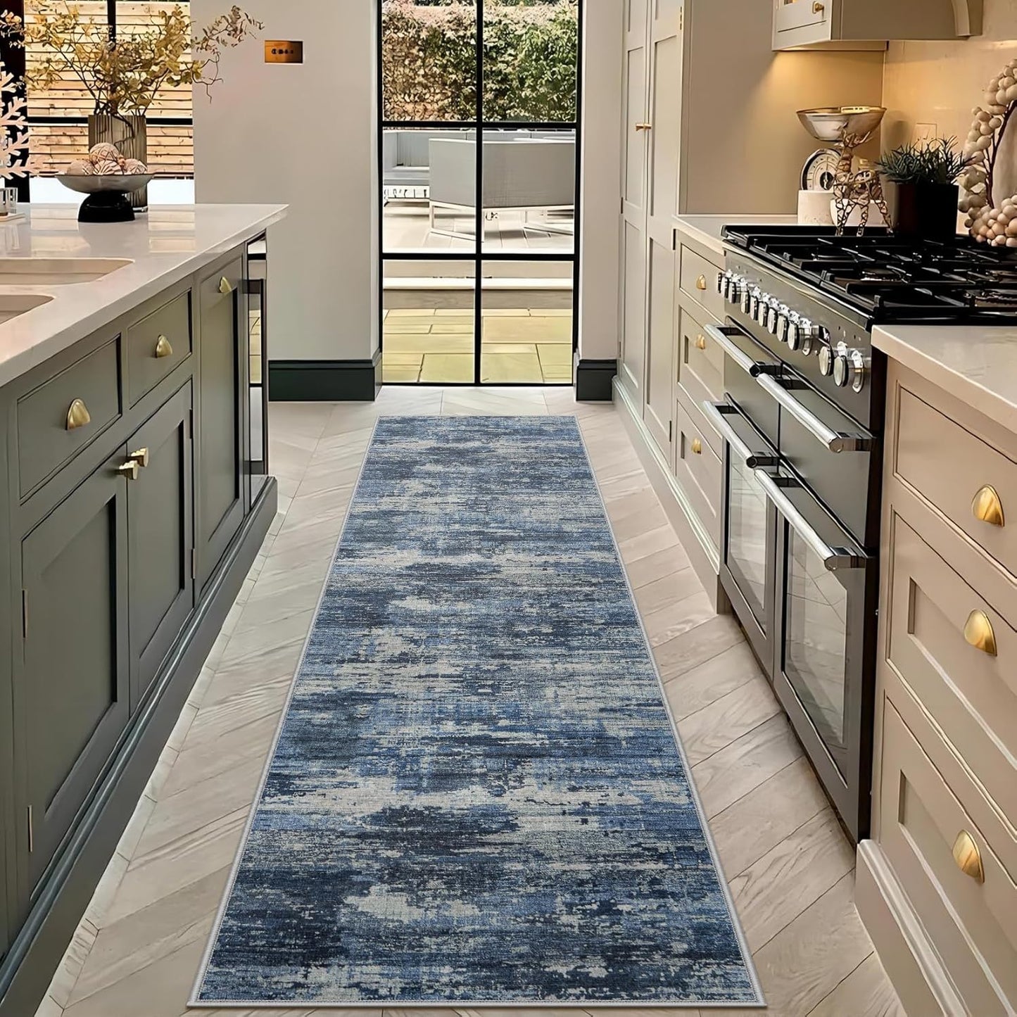 8x10 Area Rugs for Living Room: Large Machine Washable Area Rug with Non Slip Backing Non Shedding Abstract Stain Resistant Carpet for Bedroom Dining Room Nursery Home Office - Blue