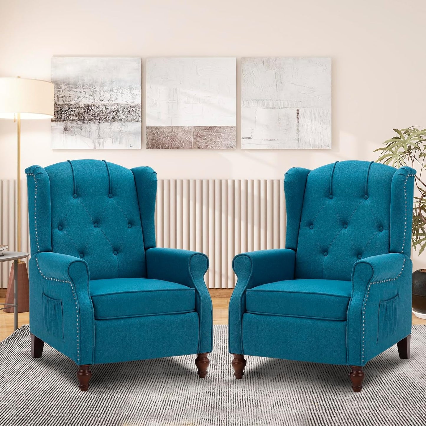 Floral Accent Swivel Rocker Recliner, Wingback Recliner Chair with Padded Seat, High Back Upholstered Armchair for Living Room, Bedroom, Home Ofiice, Bird Floral