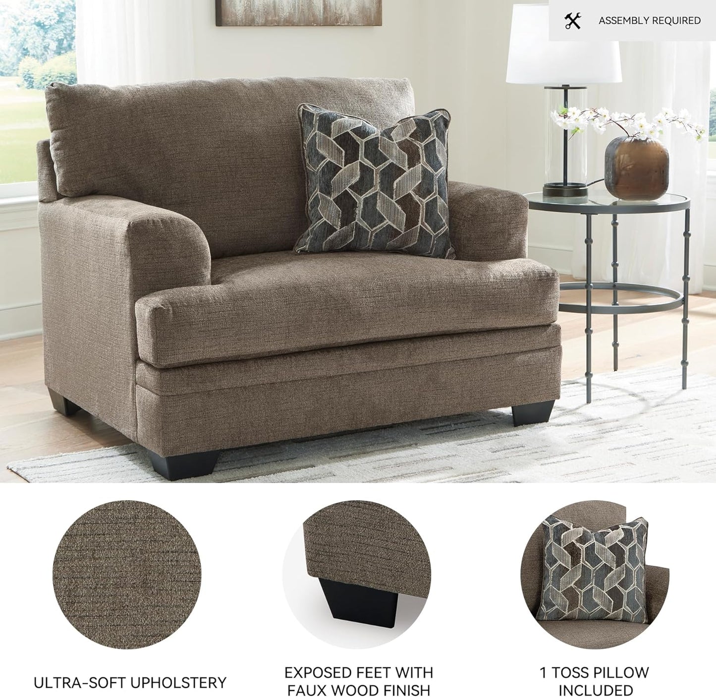 Signature Design by Ashley Stonemeade Urban Upholstered Oversized Chair with Reversible Seat Cushion, 1 Throw Pillow and Track Arms, Gray