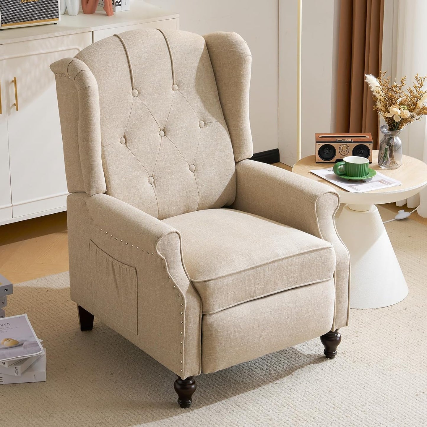 Floral Accent Swivel Rocker Recliner, Wingback Recliner Chair with Padded Seat, High Back Upholstered Armchair for Living Room, Bedroom, Home Ofiice, Bird Floral