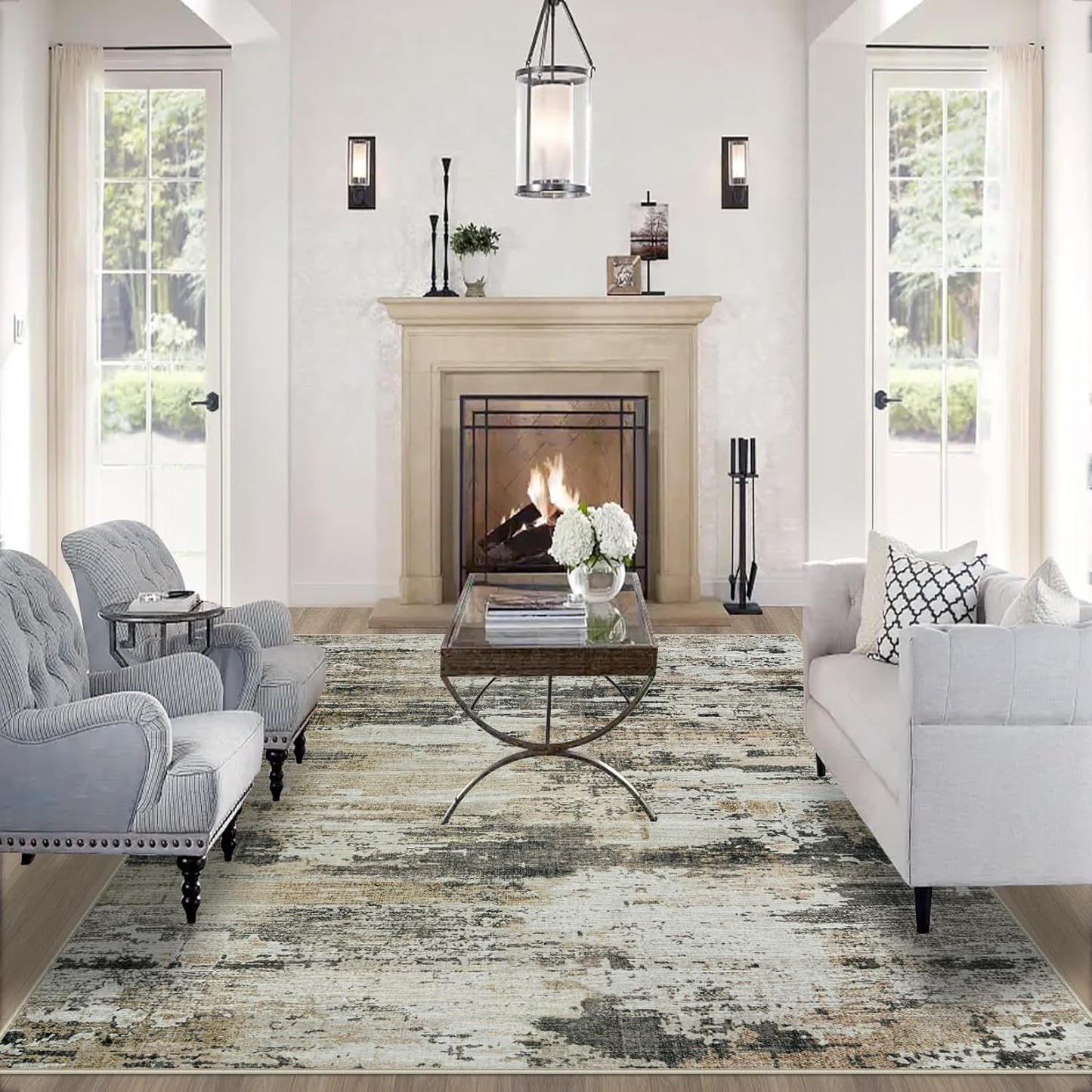 8x10 Area Rugs for Living Room: Large Machine Washable Area Rug with Non Slip Backing Non Shedding Abstract Stain Resistant Carpet for Bedroom Dining Room Nursery Home Office - Blue