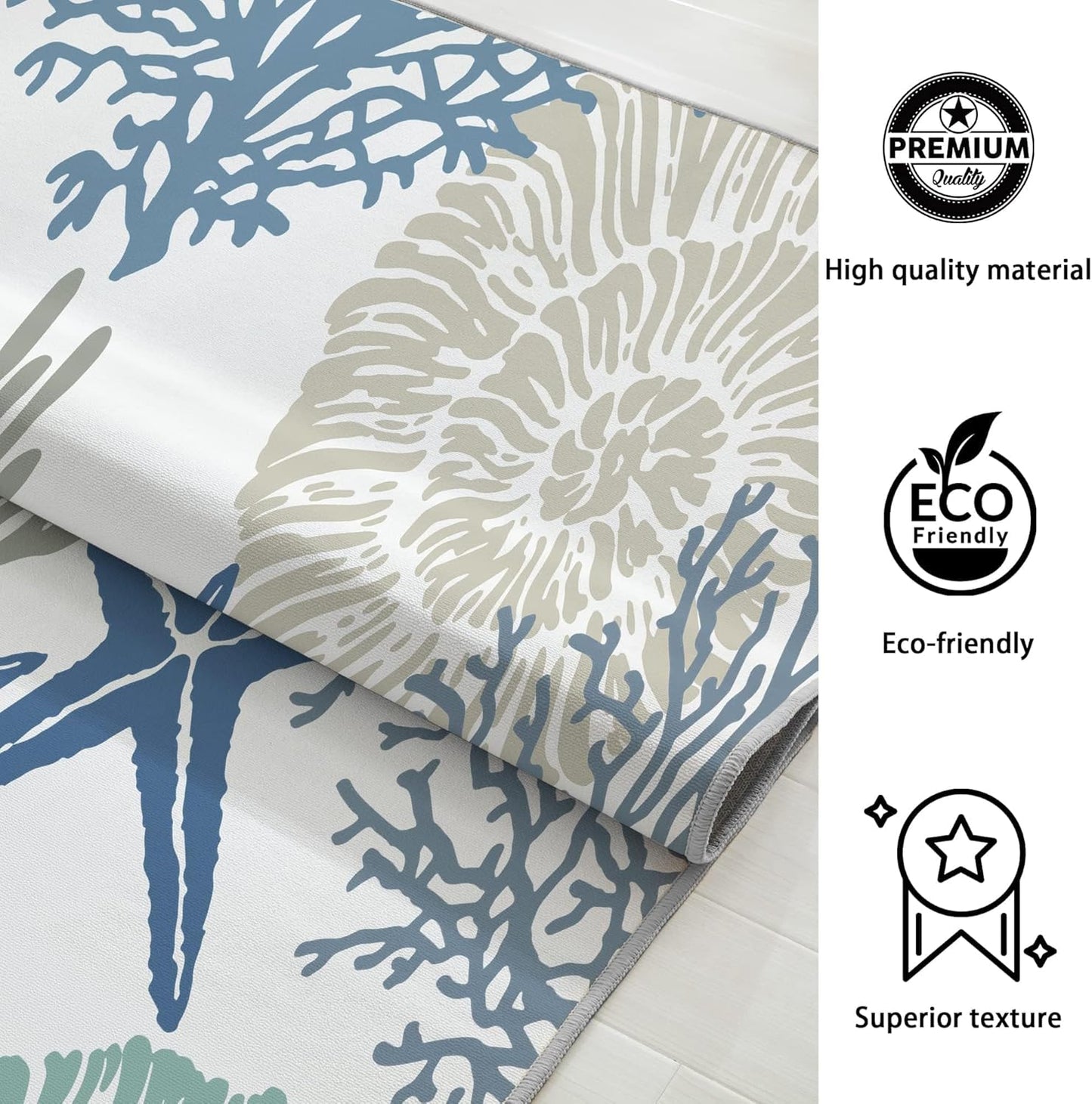 Tritard Coastal Area Rugs Nautical Beach Themed Non-Slip Machine Washable Rugs Modern Floor Carpet for Living Room Bedroom, 8x10, Blue