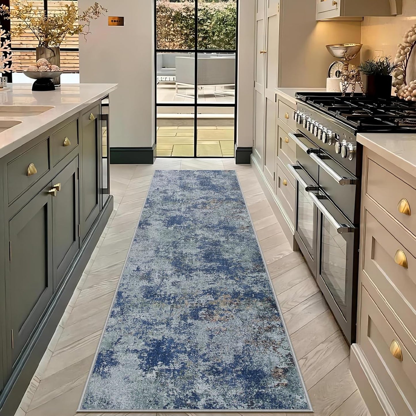 8x10 Area Rugs for Living Room: Large Machine Washable Area Rug with Non Slip Backing Non Shedding Abstract Stain Resistant Carpet for Bedroom Dining Room Nursery Home Office - Blue
