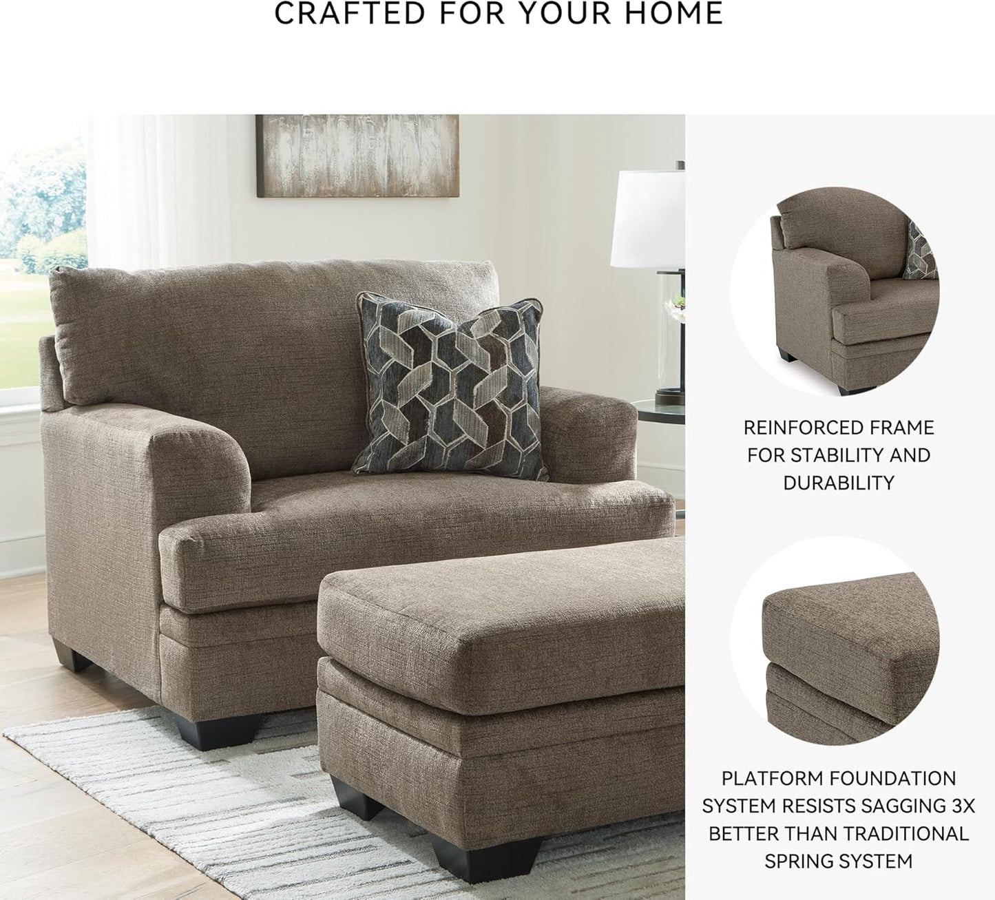 Signature Design by Ashley Stonemeade Urban Upholstered Oversized Chair with Reversible Seat Cushion, 1 Throw Pillow and Track Arms, Gray