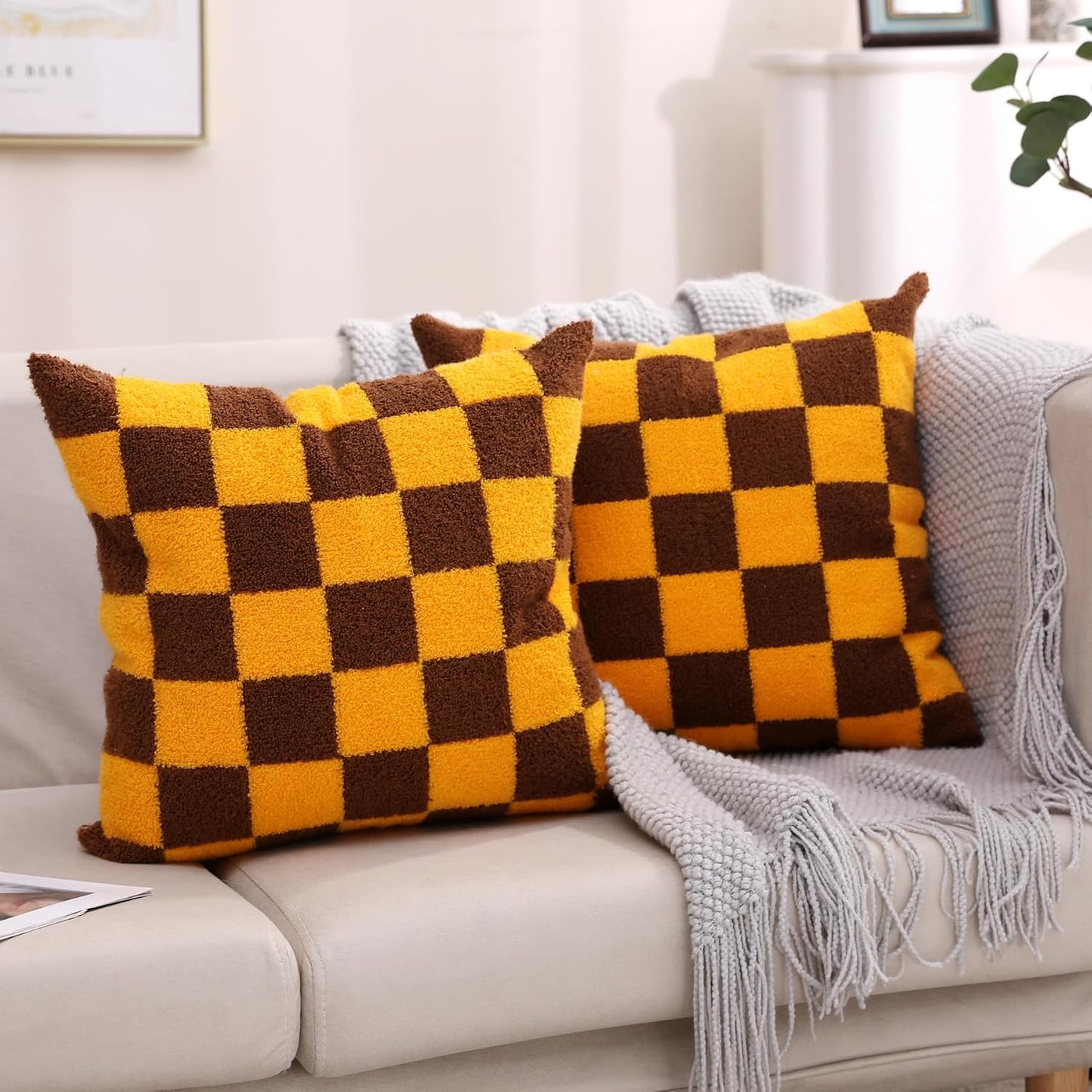 Alysheer Farmhouse Floral Leaves Embroidered Decorative Throw Pillow Cover 18x18 inches, Boho Tufted Flowers Embroidery Pattern Chic Cotton Cushion Case for Couch Bed Sofa Living Room(Mustard Yellow)
