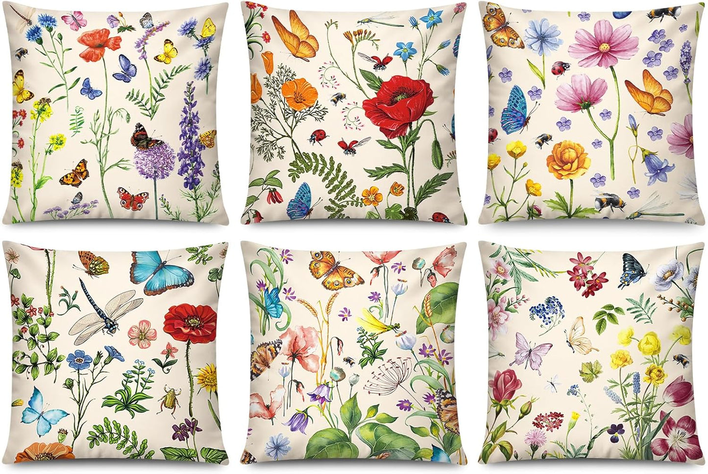 COMMINY Blue Grey Pillow Covers 18x18 Set of 6 Decorative Daisy Flower Throw Pillow Cover for Couch Modern Pillow Case for Patio Living Room Cushion Bed Farmhouse Home Decor