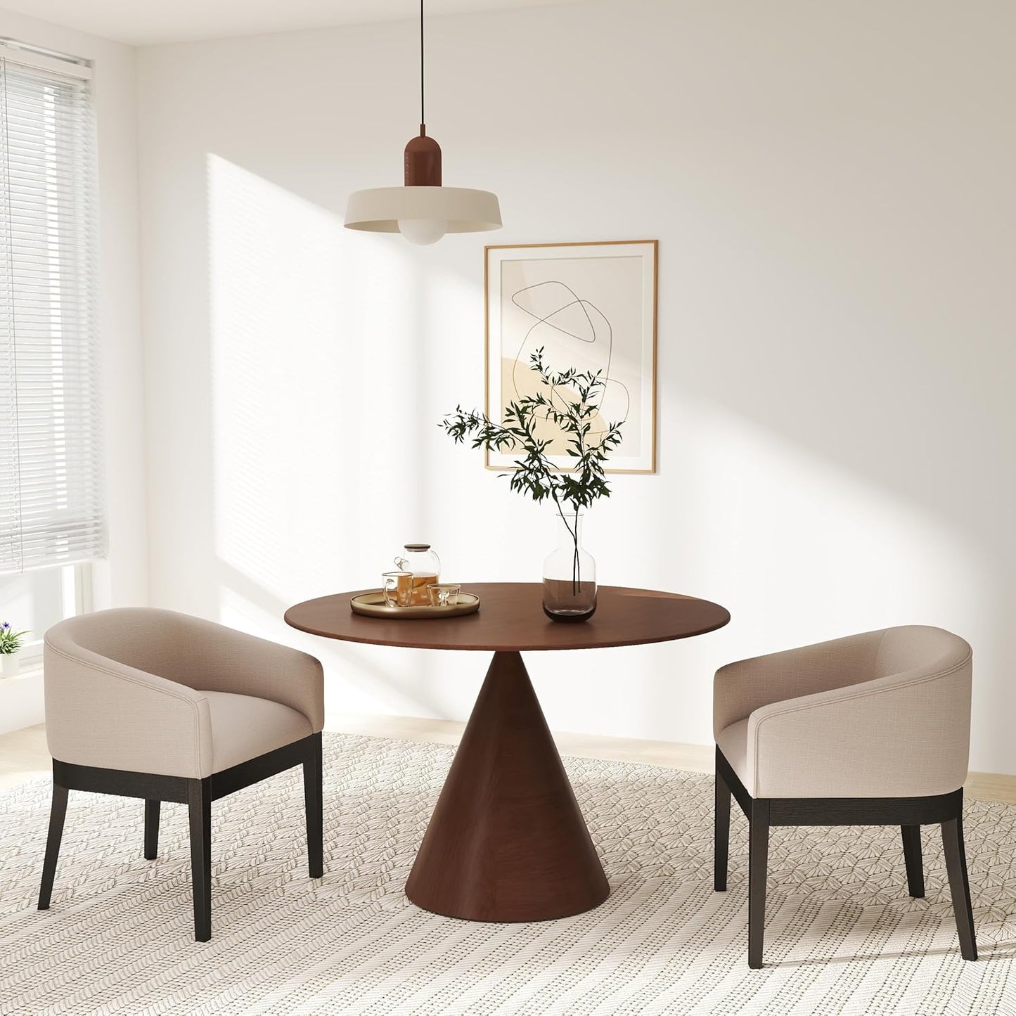 Mid-Century Modern Charcoal Dining Chairs Set of 4, Linen Upholstered Kitchen Dining Room Chairs with Wood Legs, Curved Backrest Armchairs, Charcoal