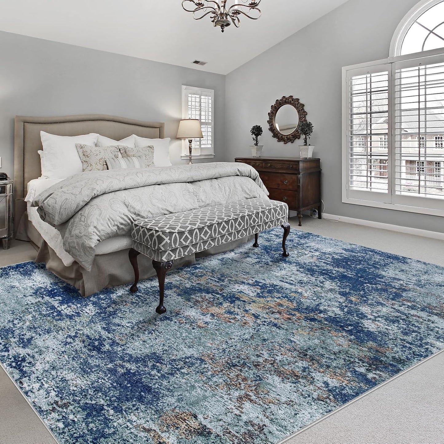 8x10 Area Rugs for Living Room: Large Machine Washable Area Rug with Non Slip Backing Non Shedding Abstract Stain Resistant Carpet for Bedroom Dining Room Nursery Home Office - Blue