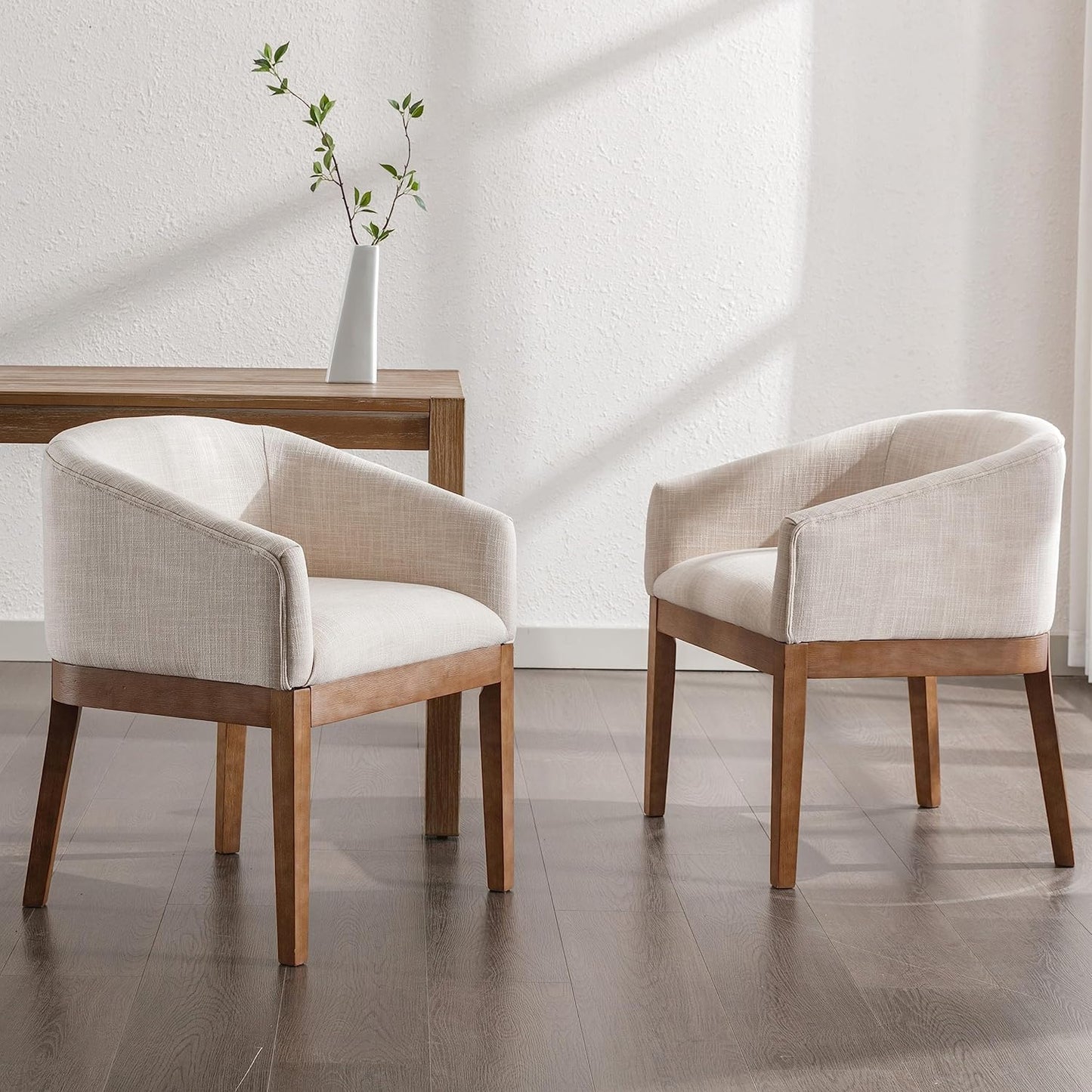 Mid-Century Modern Charcoal Dining Chairs Set of 4, Linen Upholstered Kitchen Dining Room Chairs with Wood Legs, Curved Backrest Armchairs, Charcoal