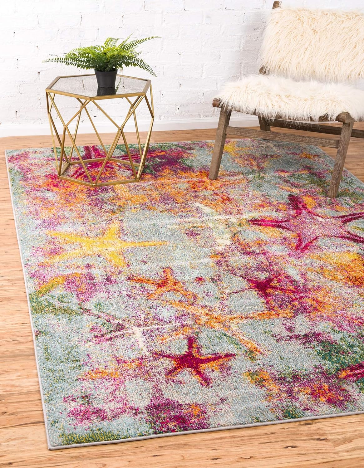 Unique Loom Positano Collection Coastal Modern Bright Colors Starfish Navy Blue Area Rug (8' x 10')