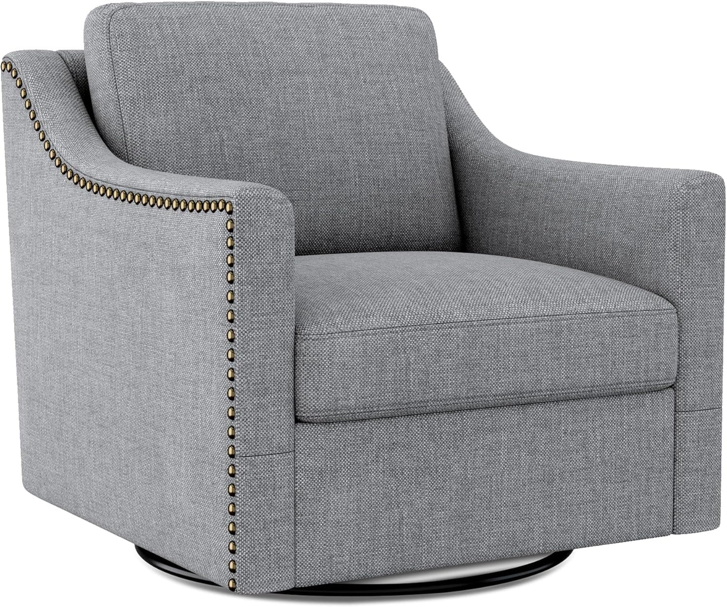 Swivel Accent Chair Set of 2, Modern Comfy Linen Upholstered Barrel Armchair with Nailhead Decor and Metal Base, Soft Oversized Round Swivel Chair for Living Room, Bedroom, Club (2, Grey)