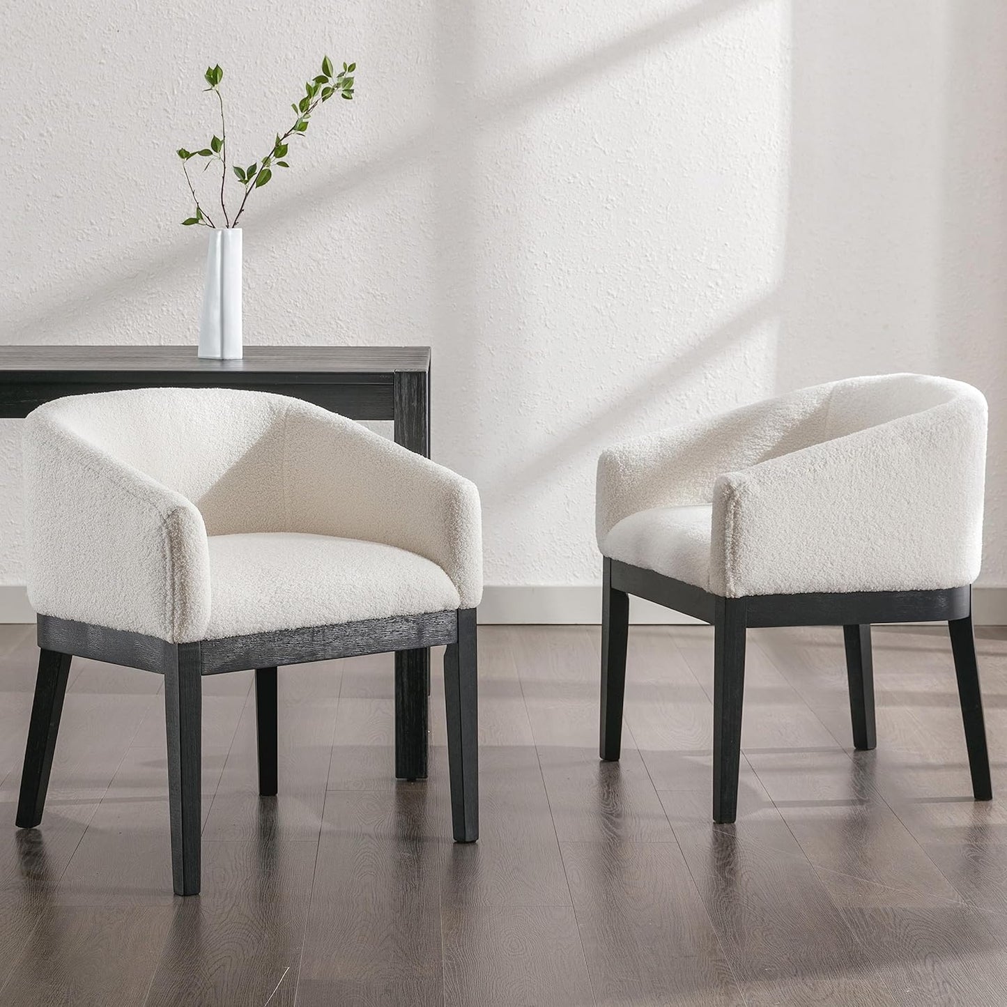 Mid-Century Modern Charcoal Dining Chairs Set of 4, Linen Upholstered Kitchen Dining Room Chairs with Wood Legs, Curved Backrest Armchairs, Charcoal
