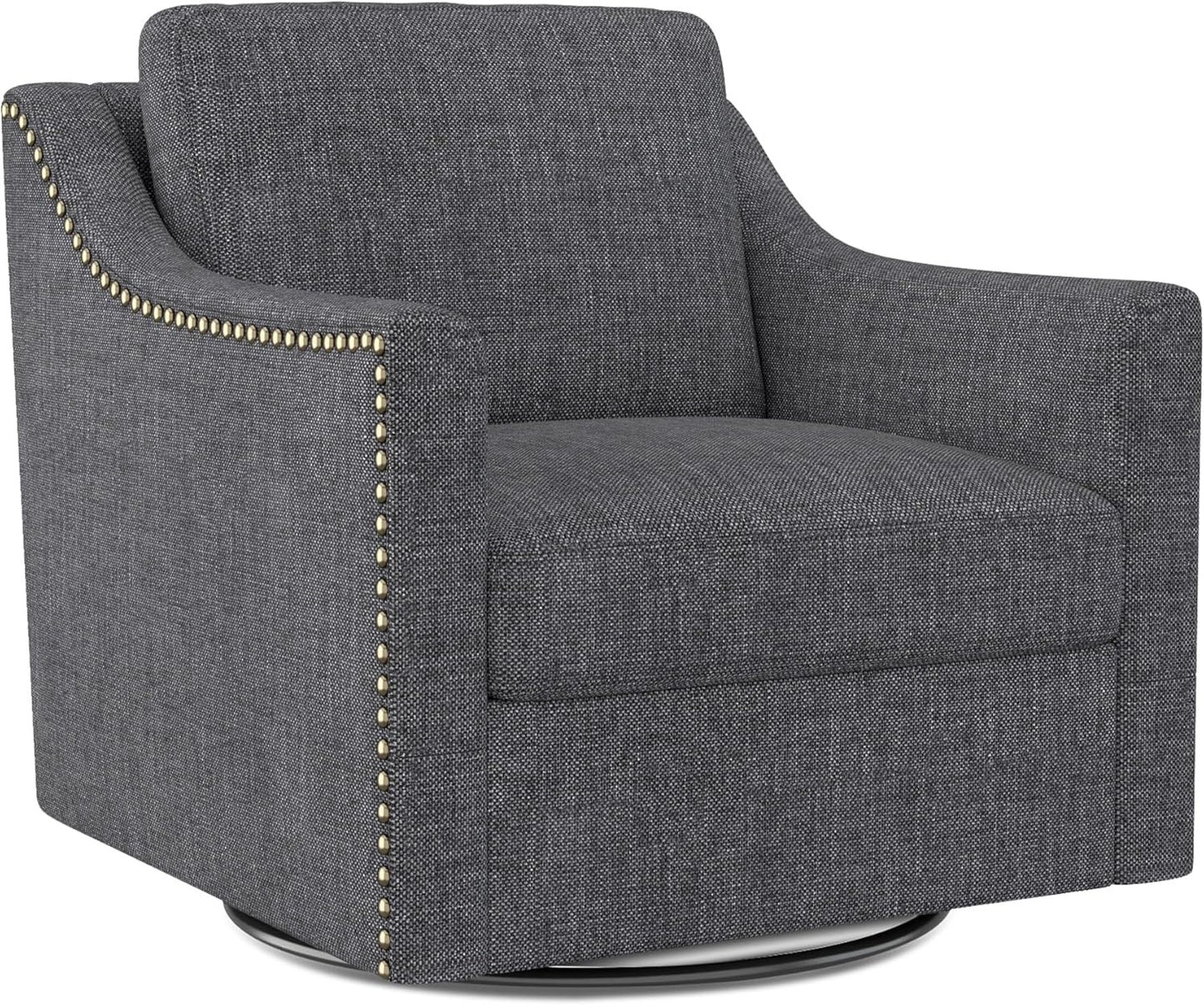 Swivel Accent Chair Set of 2, Modern Comfy Linen Upholstered Barrel Armchair with Nailhead Decor and Metal Base, Soft Oversized Round Swivel Chair for Living Room, Bedroom, Club (2, Grey)