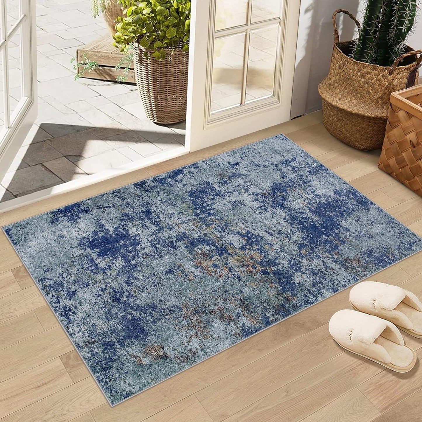 8x10 Area Rugs for Living Room: Large Machine Washable Area Rug with Non Slip Backing Non Shedding Abstract Stain Resistant Carpet for Bedroom Dining Room Nursery Home Office - Blue