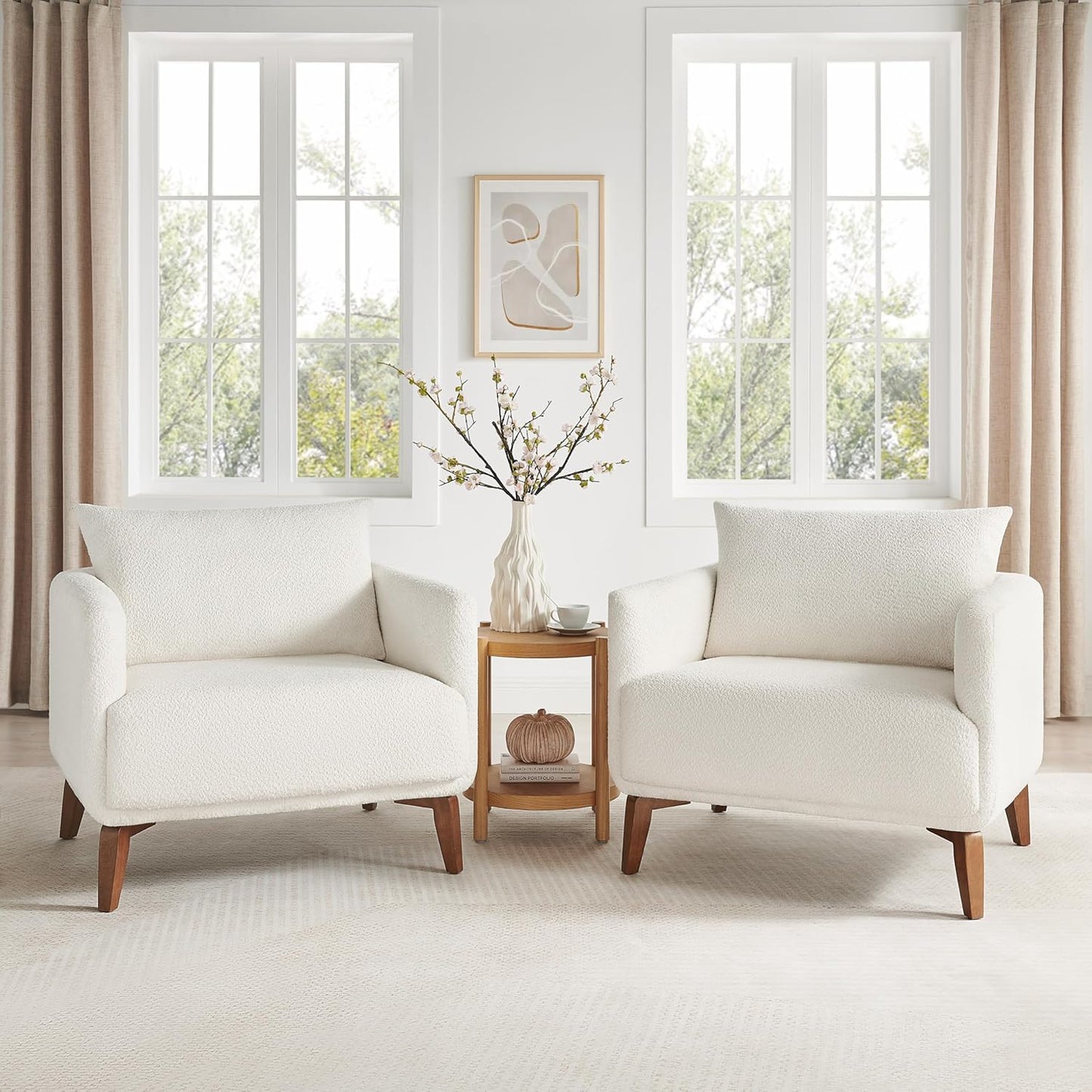 Oversized Accent Chair Modern Boucle Armchair for Living Room Sets of 2 - 37" Wide & Cozy Reading Accent Chair with Solid Wood Legs, Camel Upholstered Lounge Chair for Bedroom & Office(Easy Assembly)