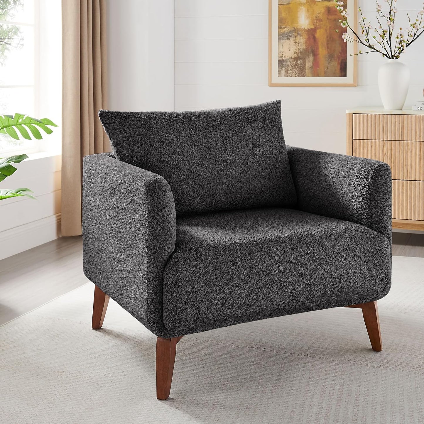 Oversized Accent Chair Modern Boucle Armchair for Living Room Sets of 2 - 37" Wide & Cozy Reading Accent Chair with Solid Wood Legs, Camel Upholstered Lounge Chair for Bedroom & Office(Easy Assembly)