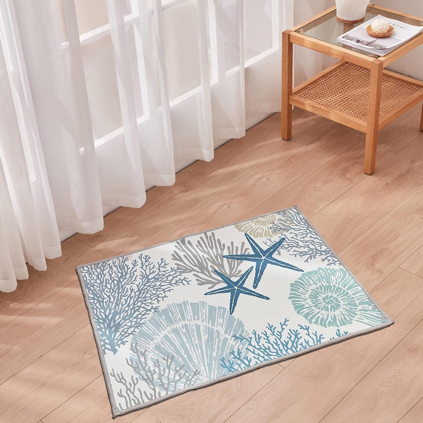 Tritard Coastal Area Rugs Nautical Beach Themed Non-Slip Machine Washable Rugs Modern Floor Carpet for Living Room Bedroom, 8x10, Blue