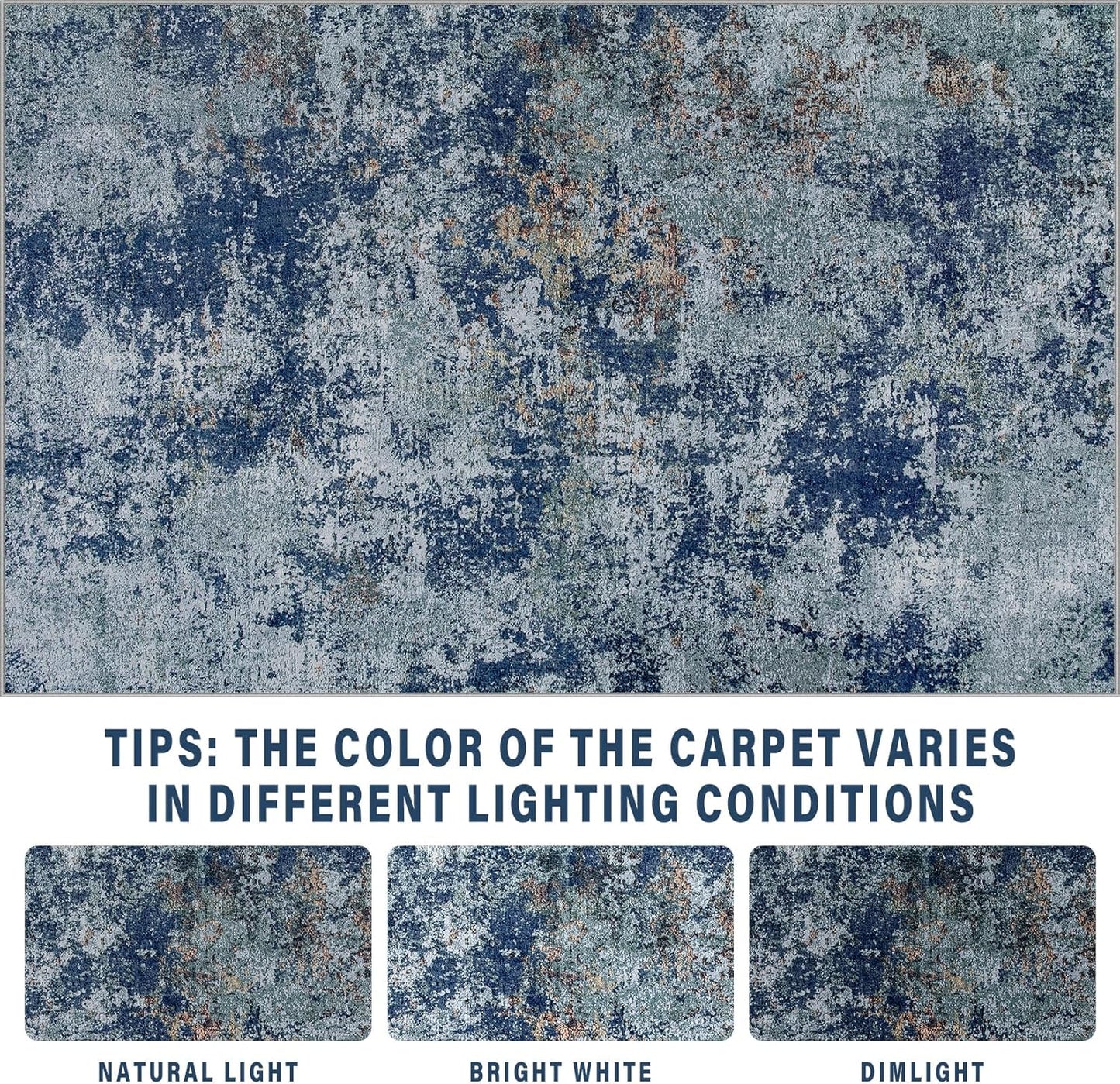 8x10 Area Rugs for Living Room: Large Machine Washable Area Rug with Non Slip Backing Non Shedding Abstract Stain Resistant Carpet for Bedroom Dining Room Nursery Home Office - Blue
