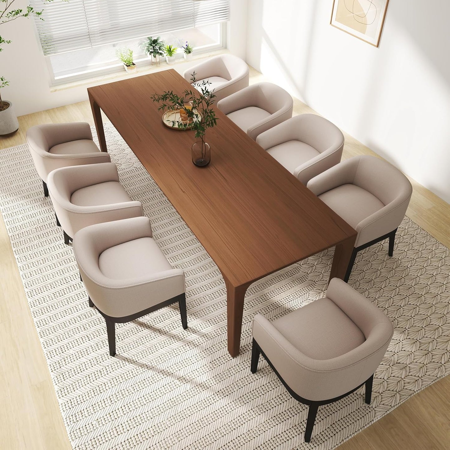 Mid-Century Modern Charcoal Dining Chairs Set of 4, Linen Upholstered Kitchen Dining Room Chairs with Wood Legs, Curved Backrest Armchairs, Charcoal