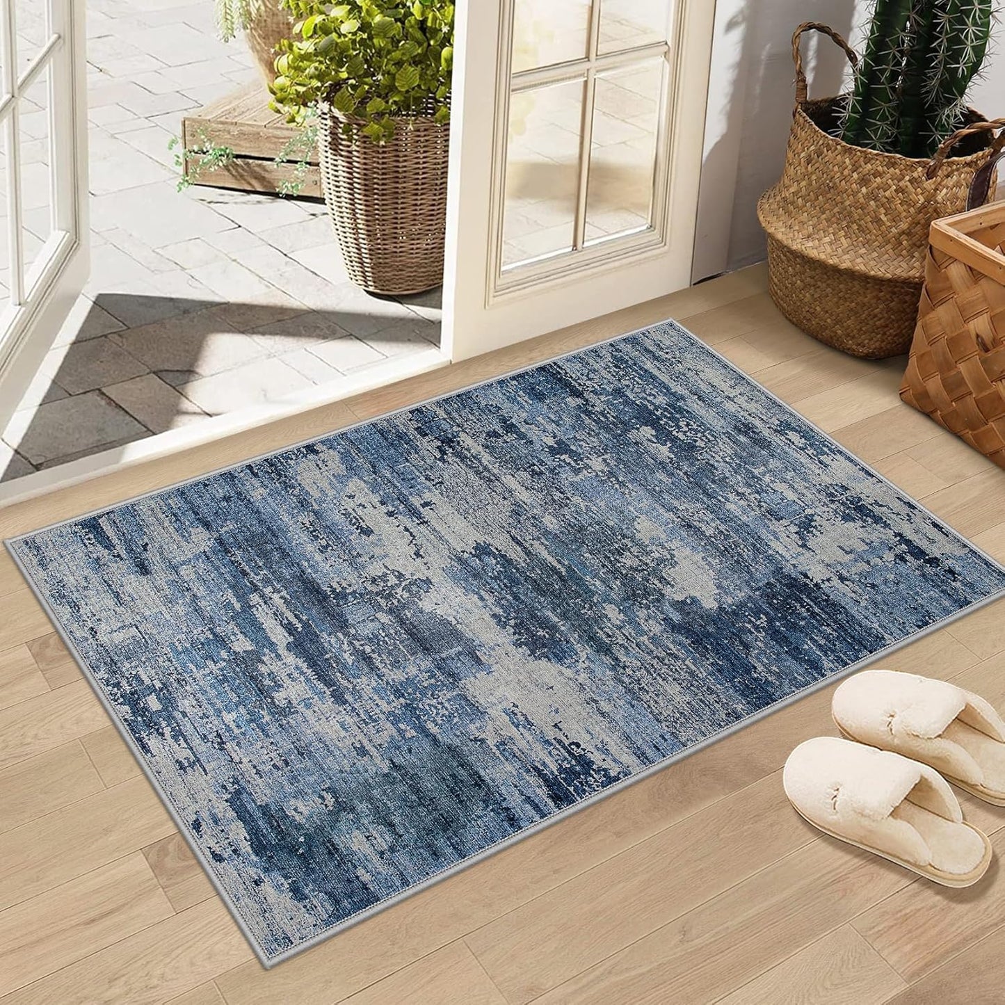 8x10 Area Rugs for Living Room: Large Machine Washable Area Rug with Non Slip Backing Non Shedding Abstract Stain Resistant Carpet for Bedroom Dining Room Nursery Home Office - Blue