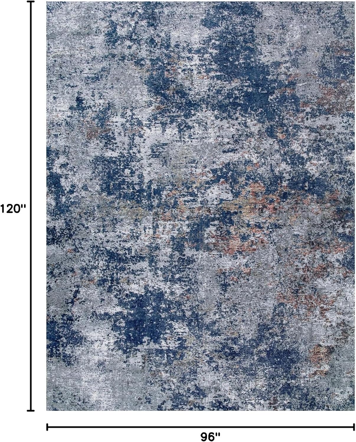 8x10 Area Rugs for Living Room: Large Machine Washable Area Rug with Non Slip Backing Non Shedding Abstract Stain Resistant Carpet for Bedroom Dining Room Nursery Home Office - Blue