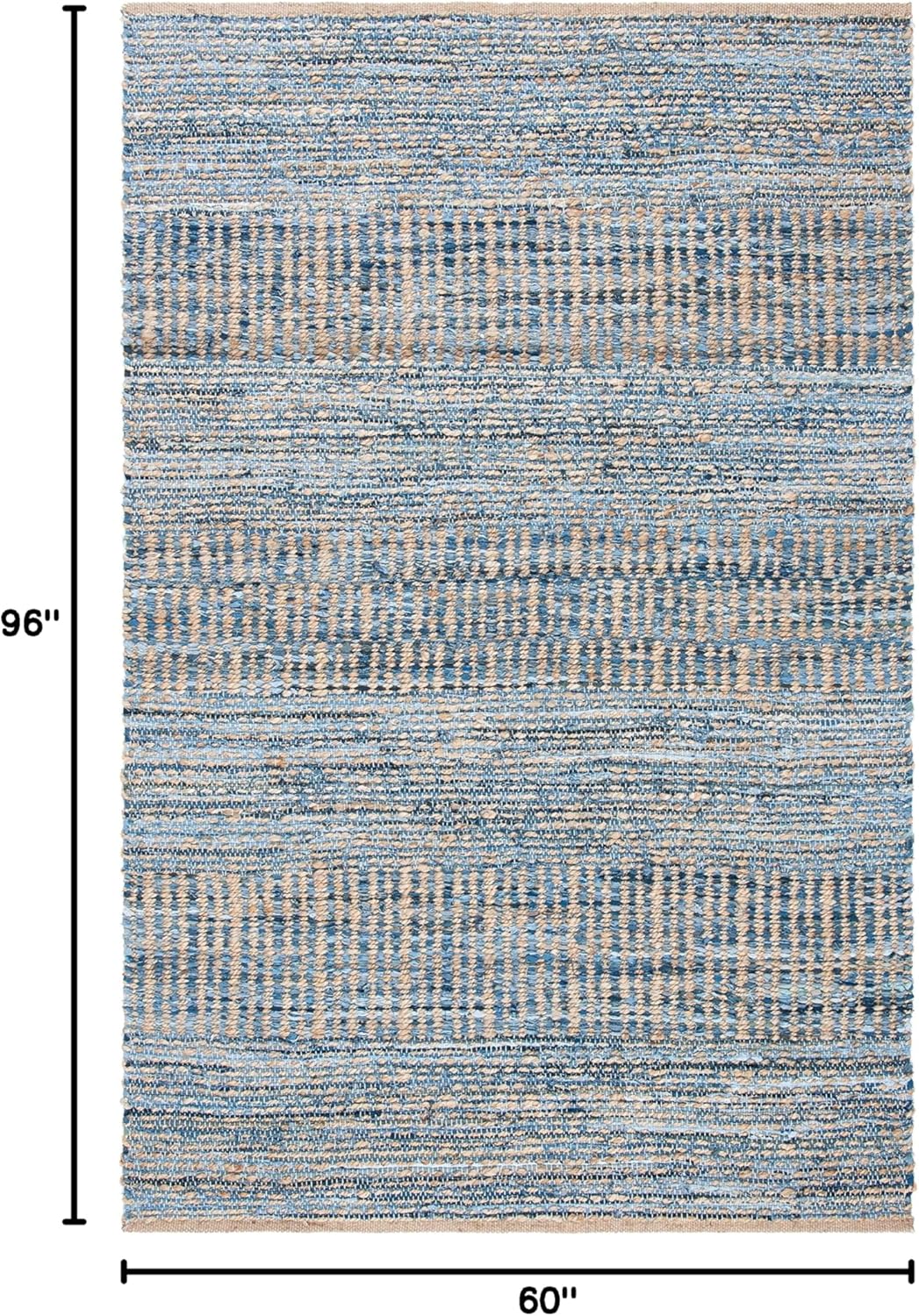 SAFAVIEH Cape Cod Collection Area Rug - 5' x 8', Natural & Blue, Handmade Flat Weave Coastal Braided Jute, Ideal for High Traffic Areas in Living Room, Bedroom (CAP353A)